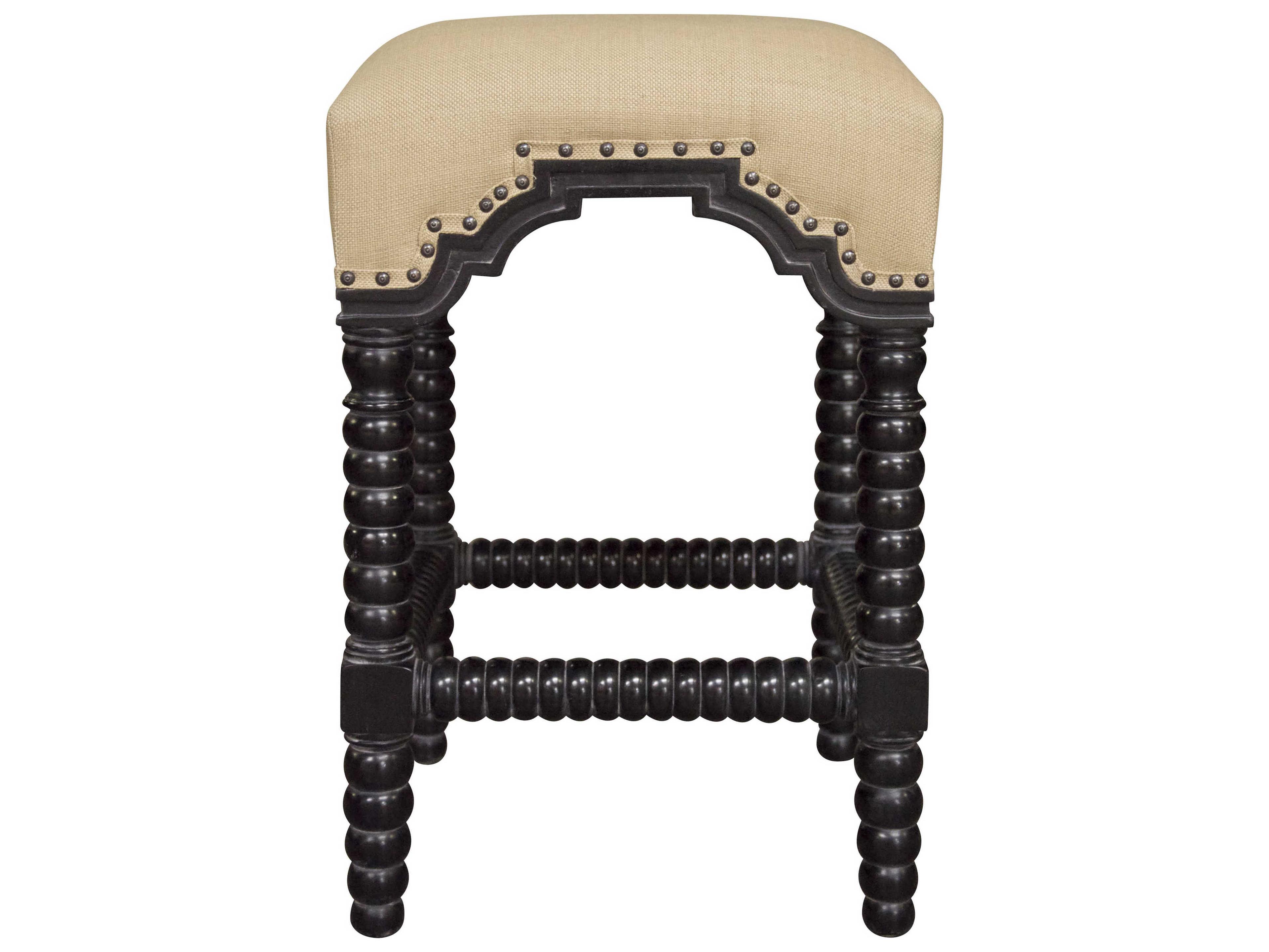 Noir Upholstered Mahogany Wood Hand Rubbed Black Counter Stool
