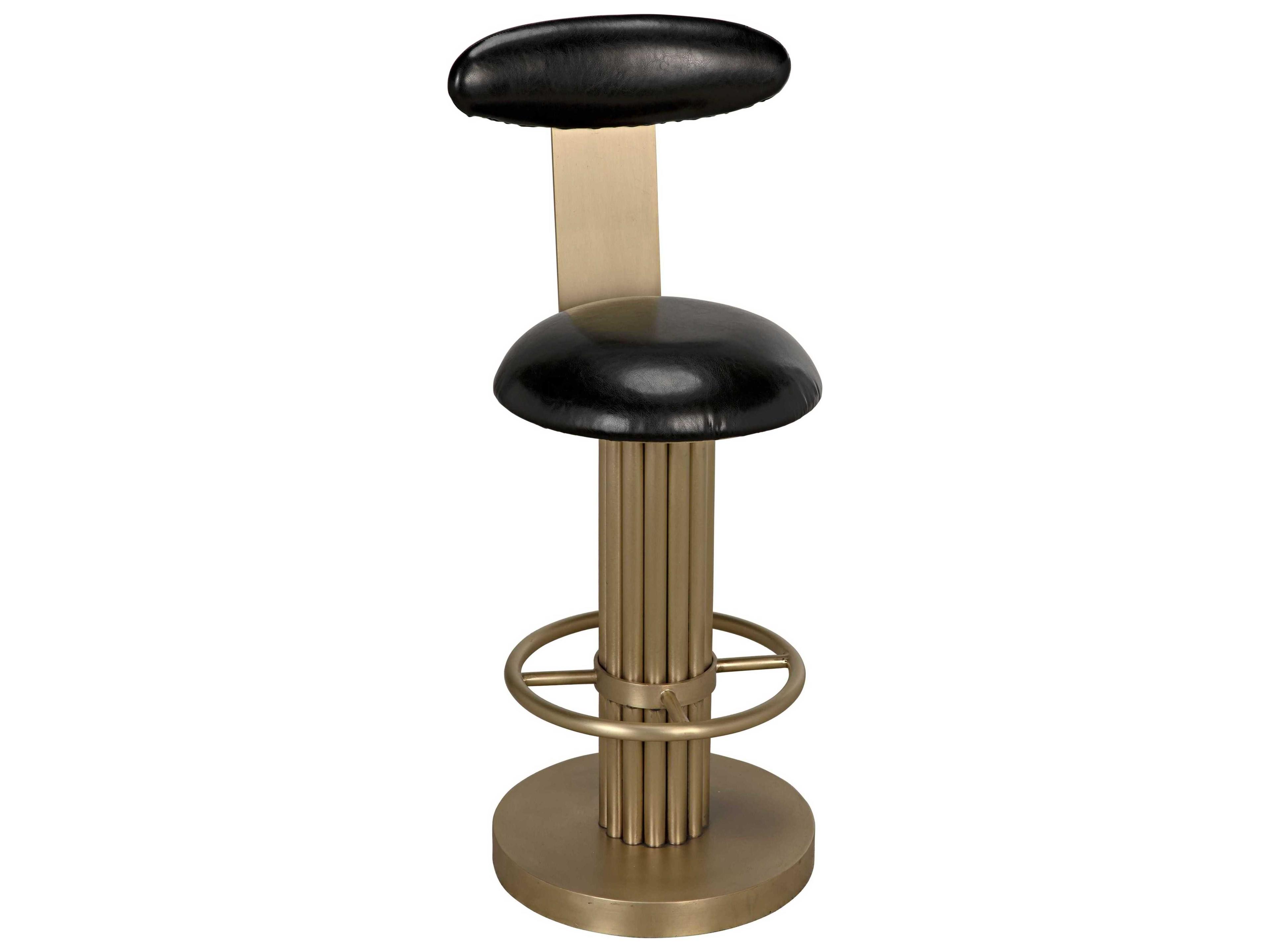 Noir Leather Swivel Upholstered Antique Brass Counter Stool