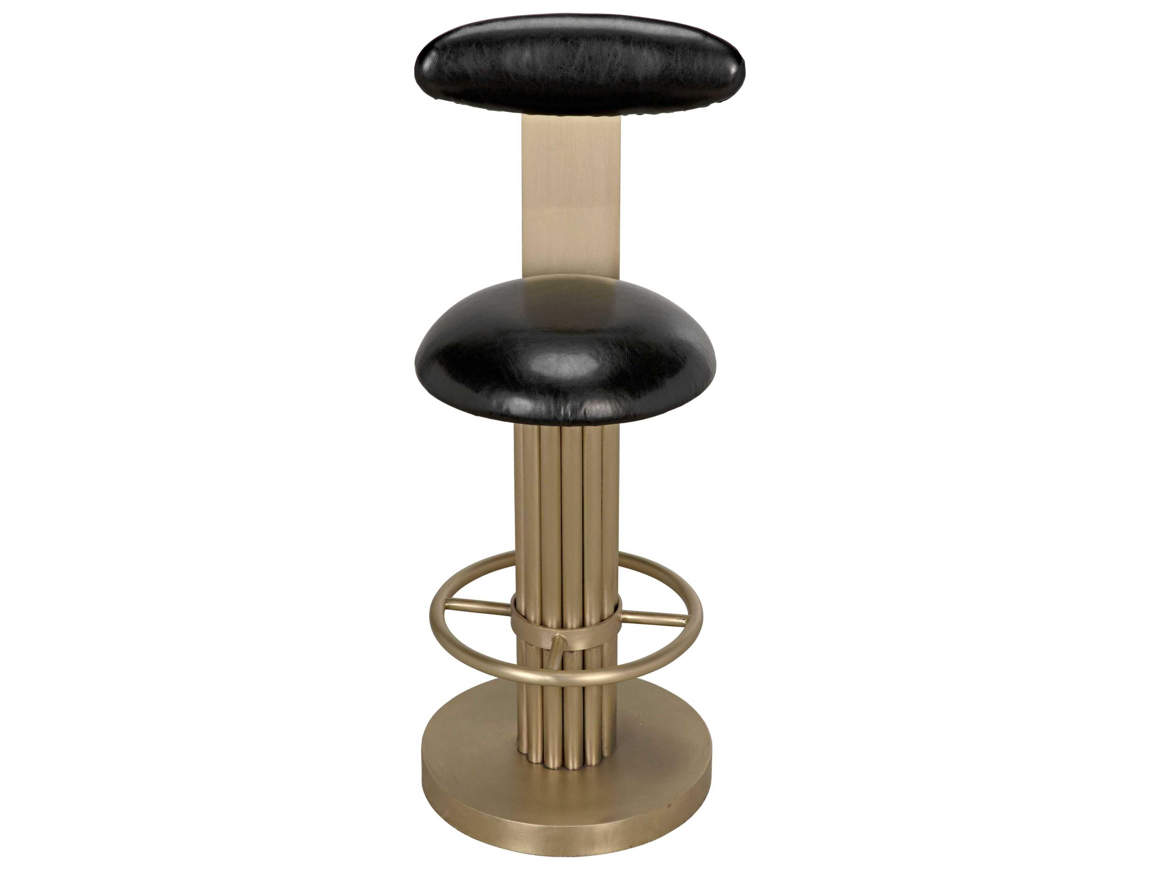 Noir Leather Swivel Upholstered Antique Brass Counter Stool