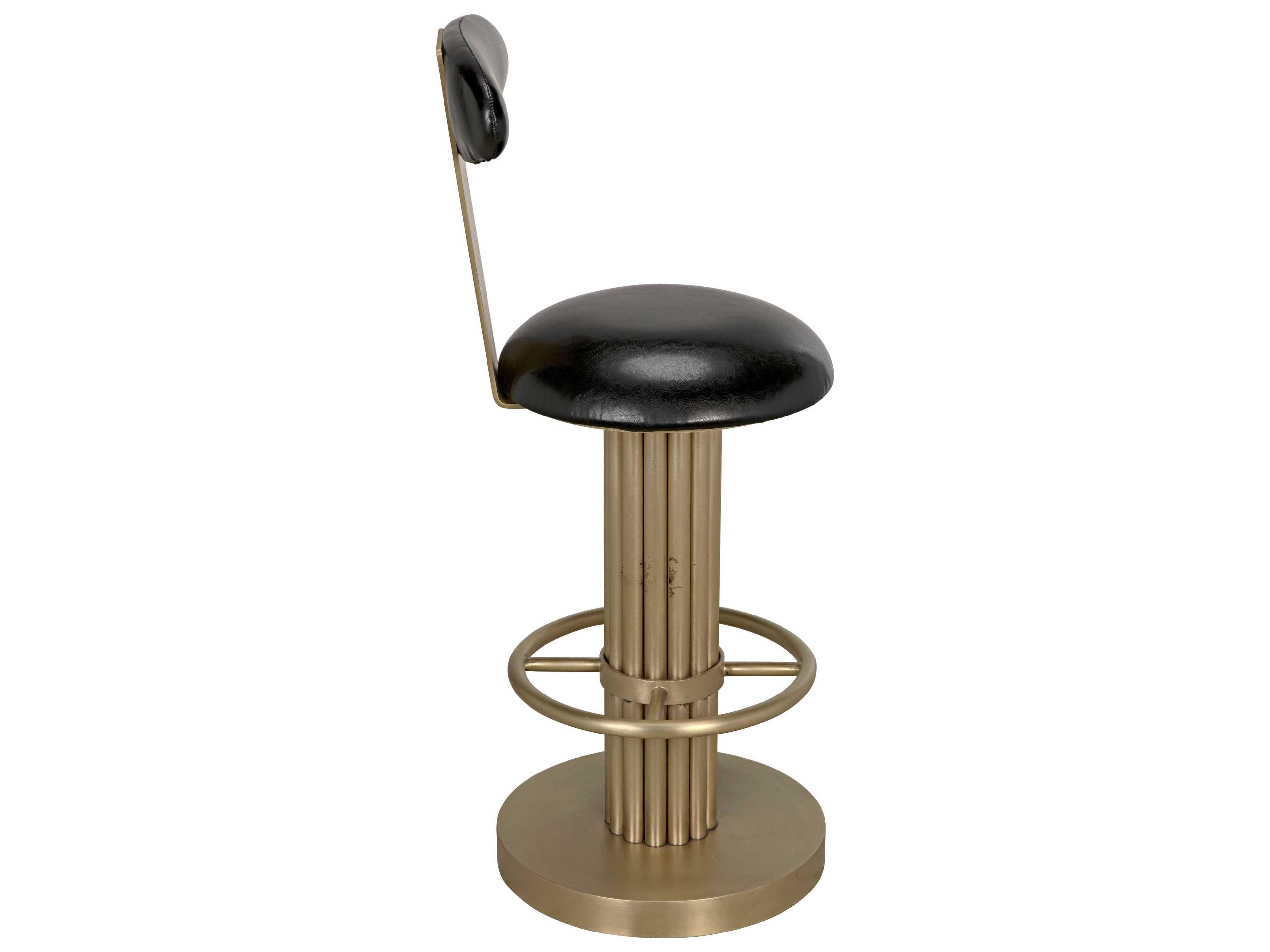 Noir Leather Swivel Upholstered Antique Brass Counter Stool