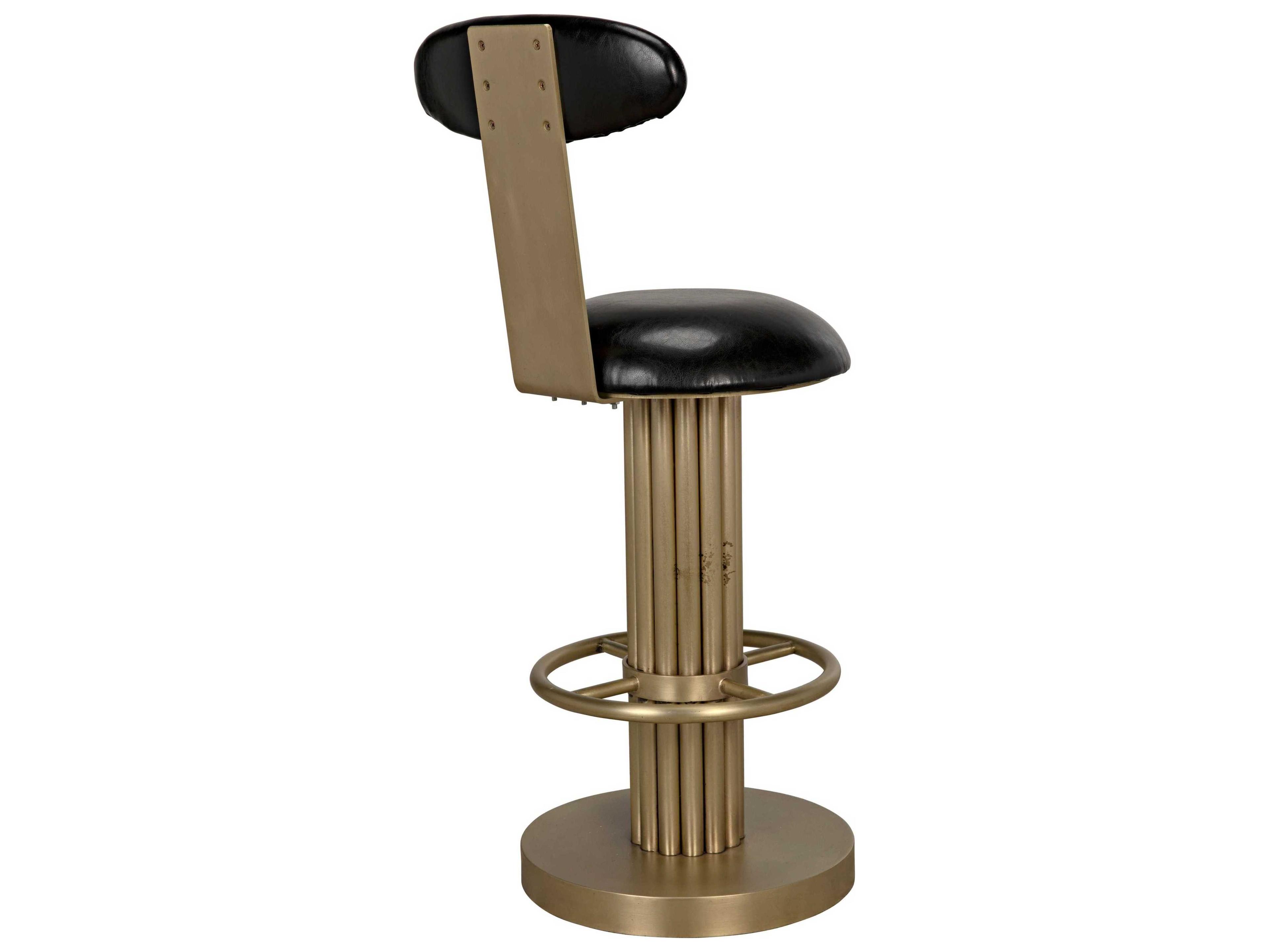 Noir Leather Swivel Upholstered Antique Brass Counter Stool