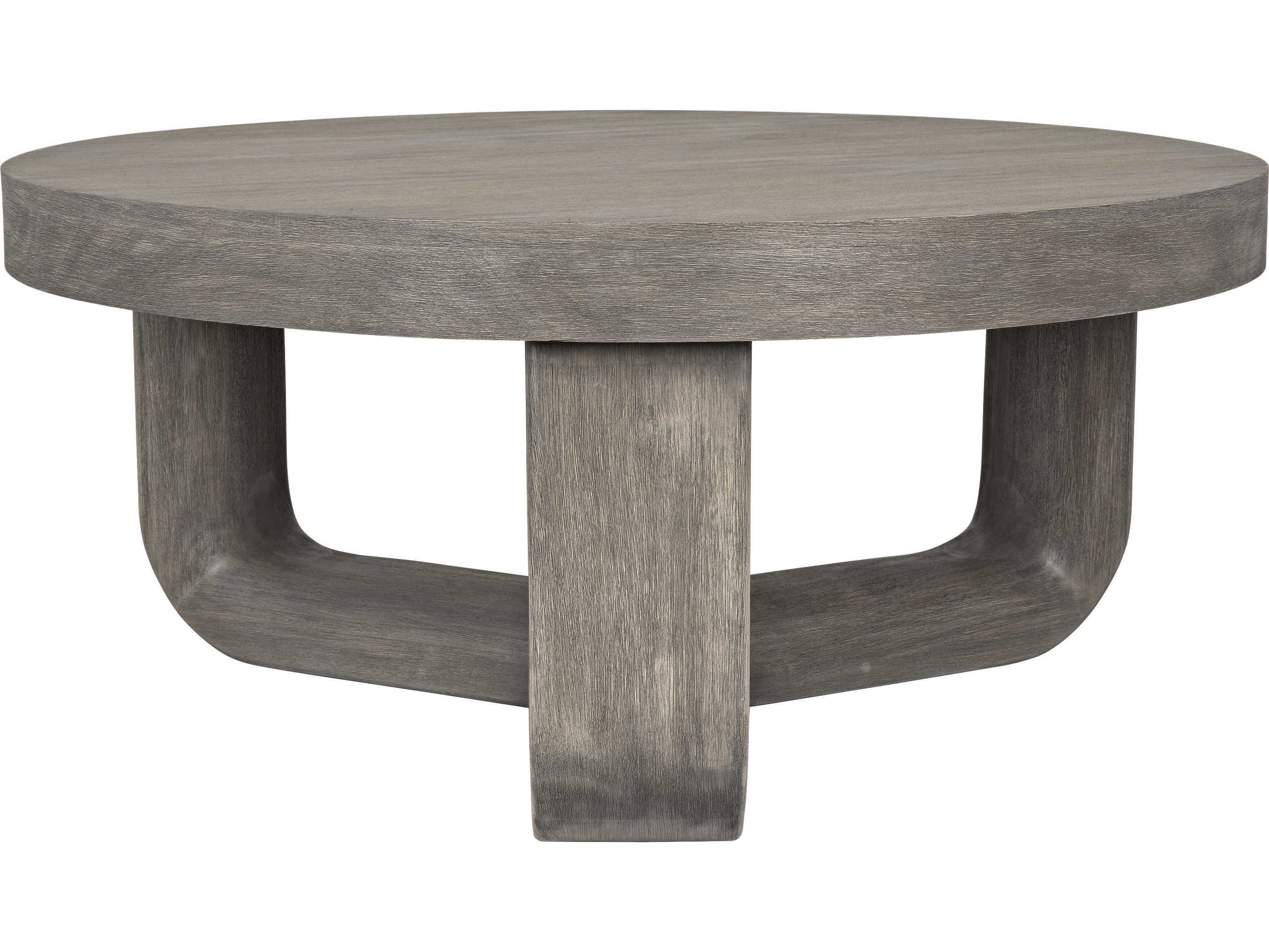 Noir Round Wood Distressed Grey Coffee Table