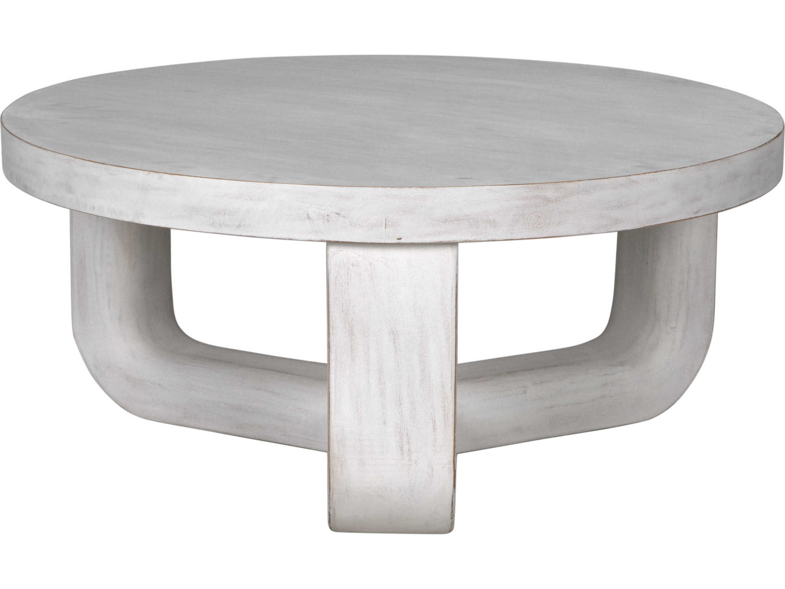 Noir Round Wood White Wash Coffee Table