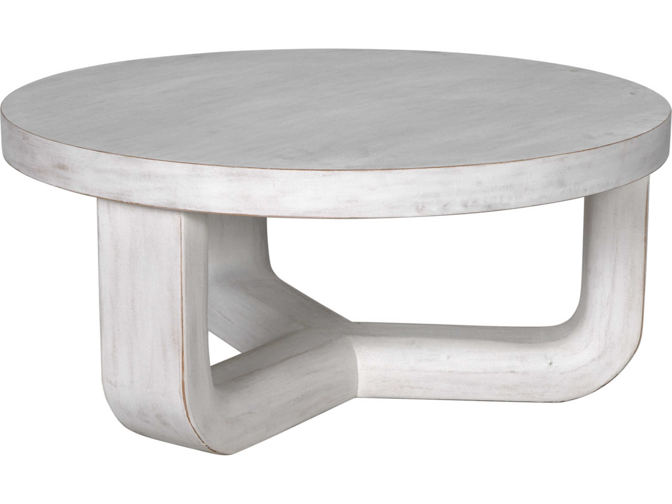 Noir Round Wood White Wash Coffee Table
