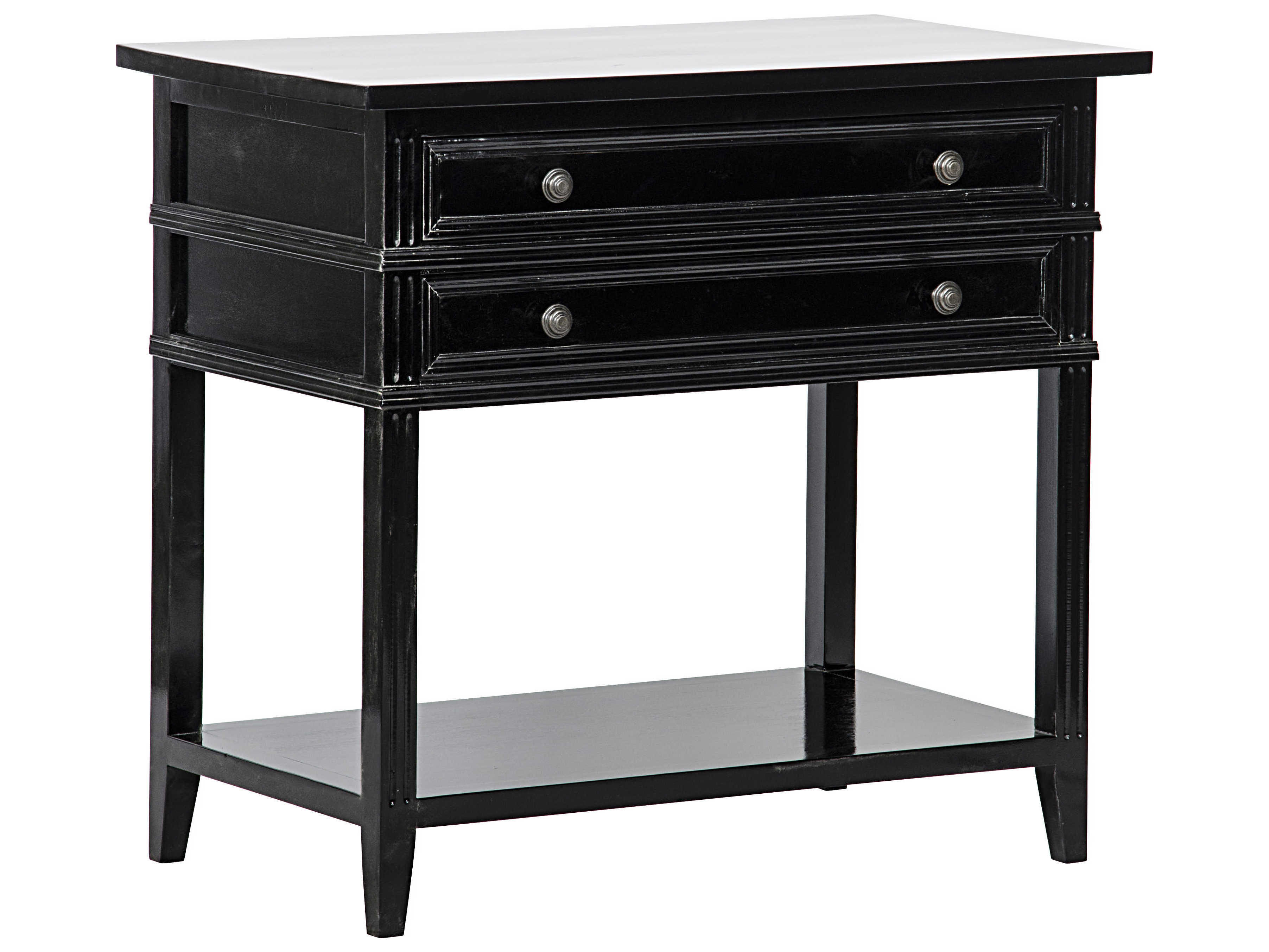 Noir Bedroom Storage 2-Drawers Birch Wood Nightstand