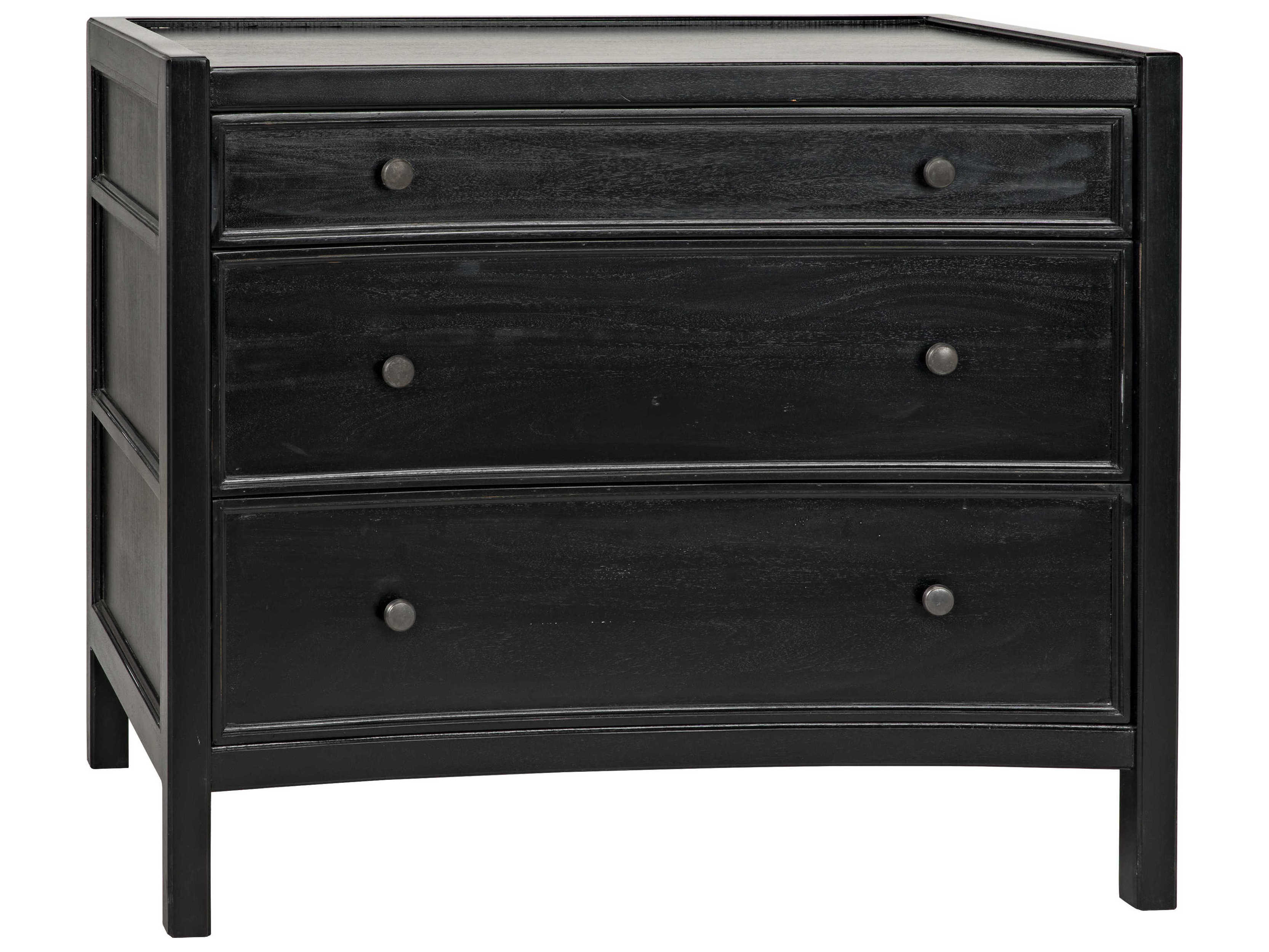 Noir Hampton 3-Drawers Mahogany Wood Nightstand