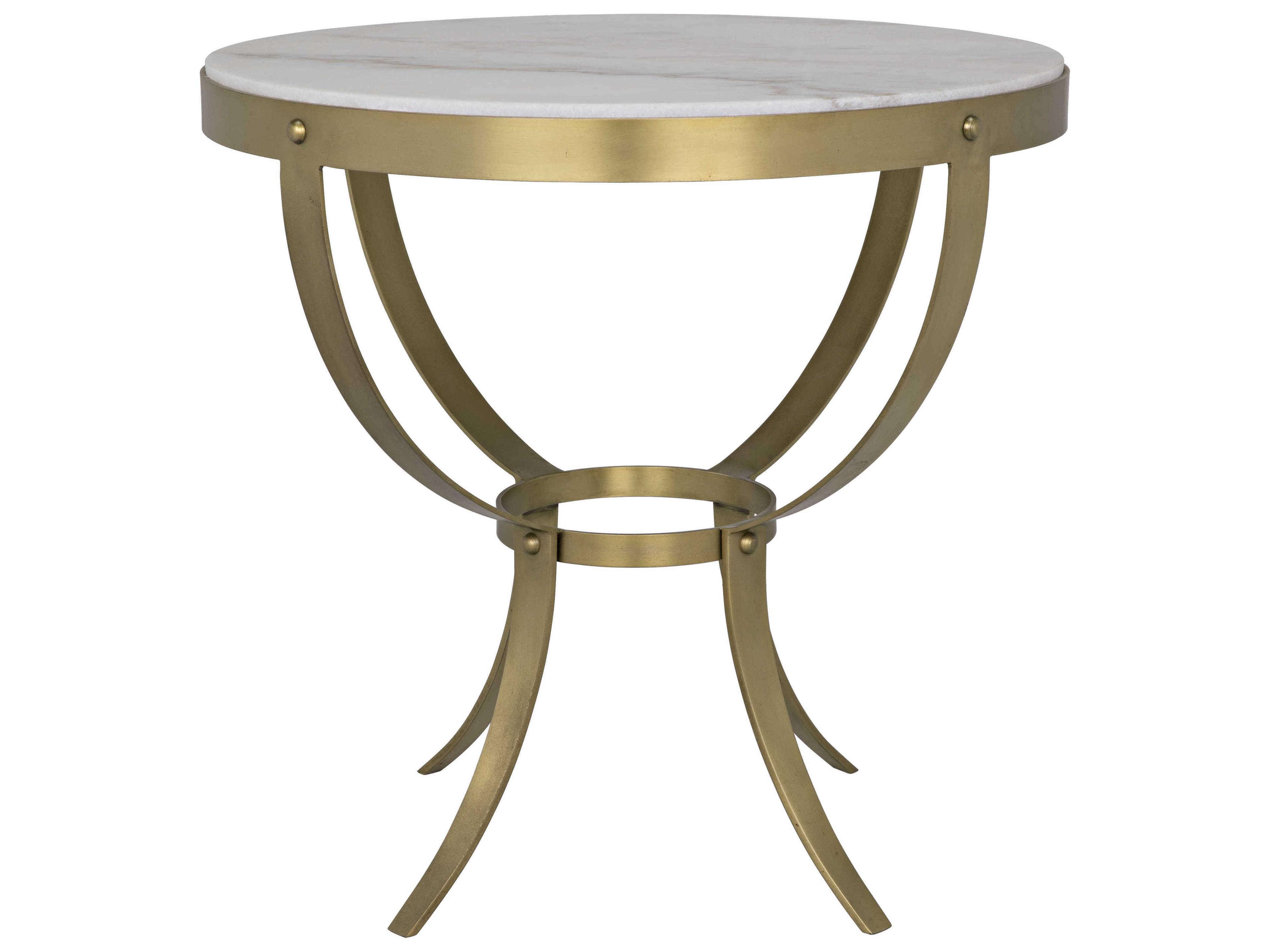 Noir Living Room Accents Round Stone Antique Brass End Table