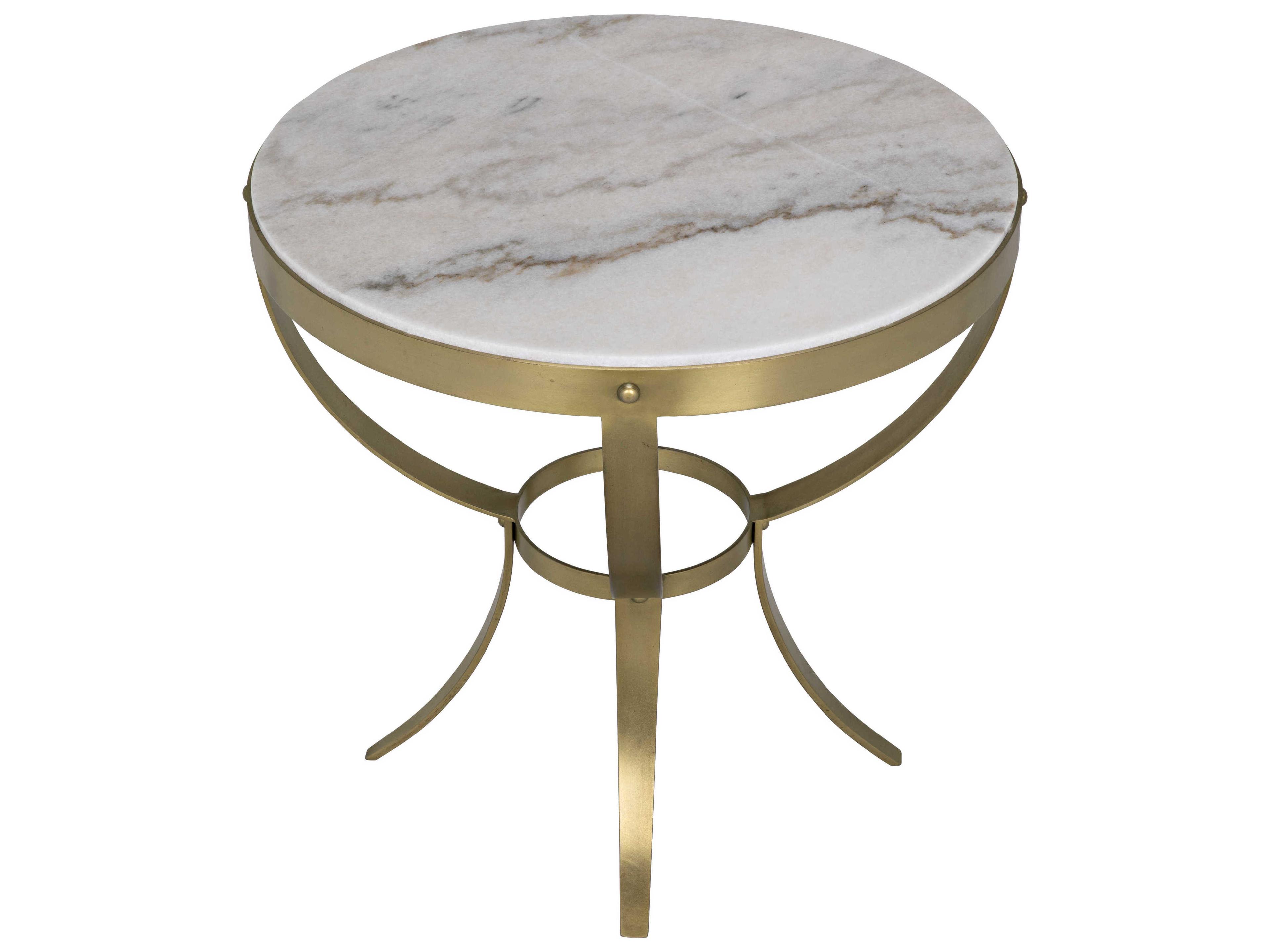 Noir Living Room Accents Round Stone Antique Brass End Table