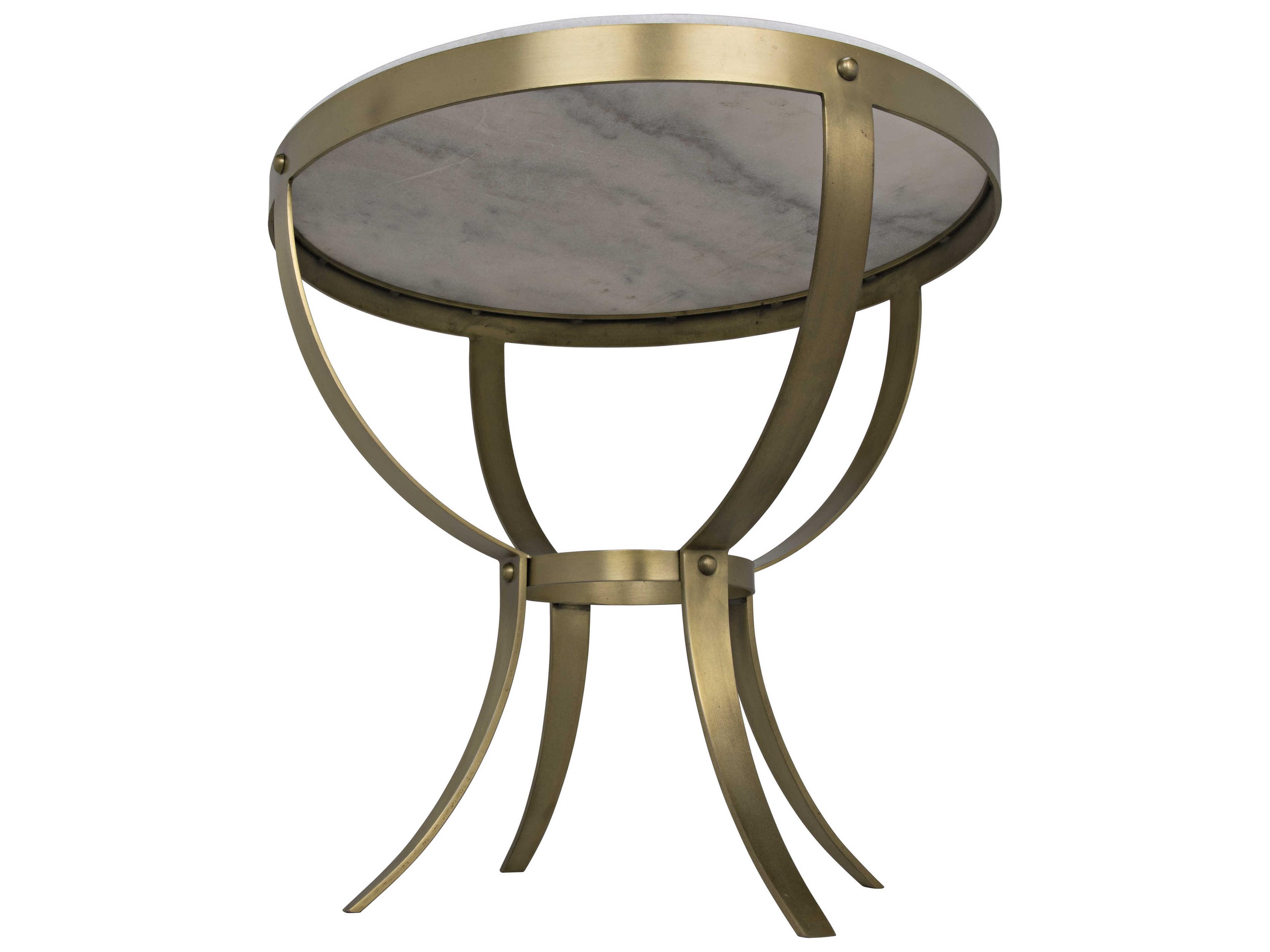 Noir Living Room Accents Round Stone Antique Brass End Table