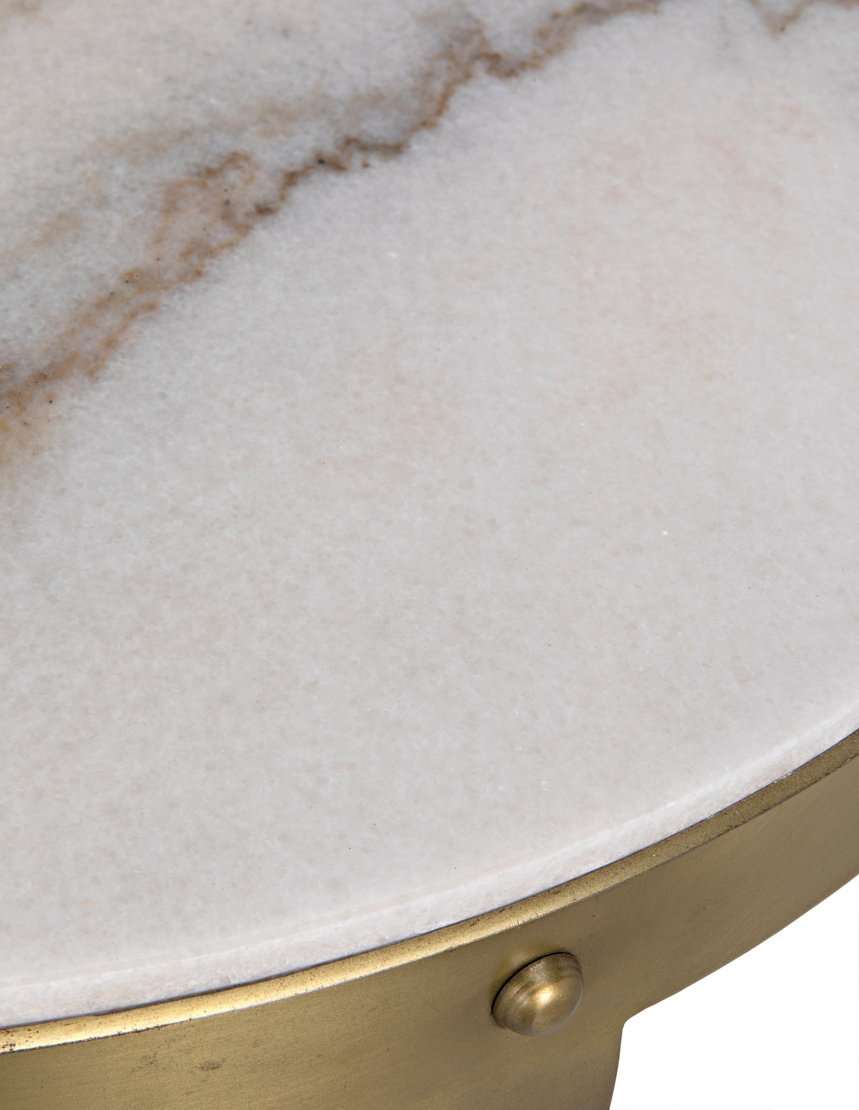 Noir Living Room Accents Round Stone Antique Brass End Table