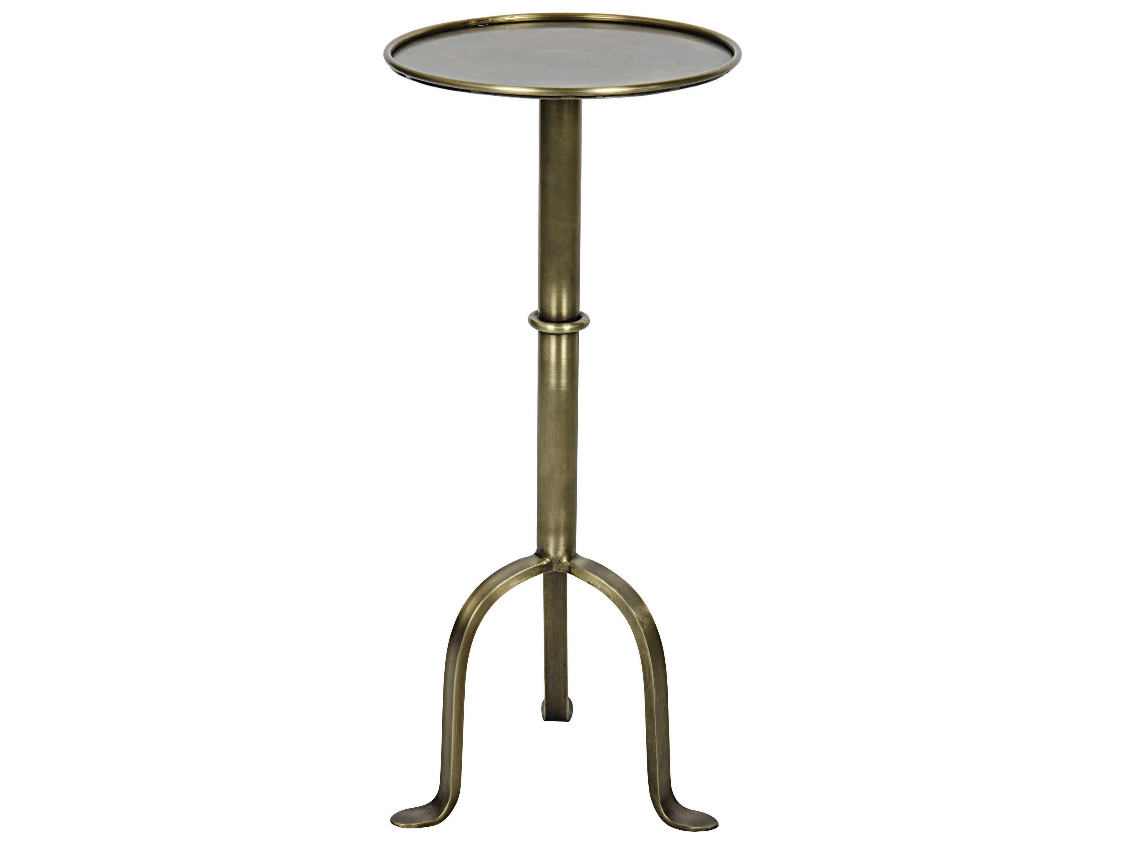 Noir Living Room Accents Round Metal Antique Brass End Table