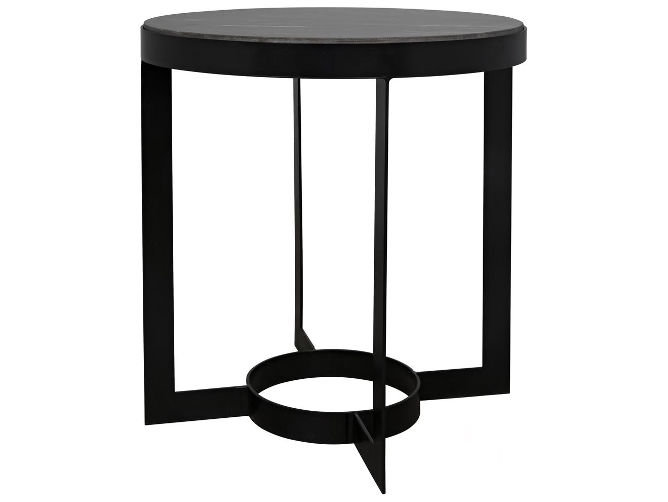 Noir Round Marble Matte Black End Table