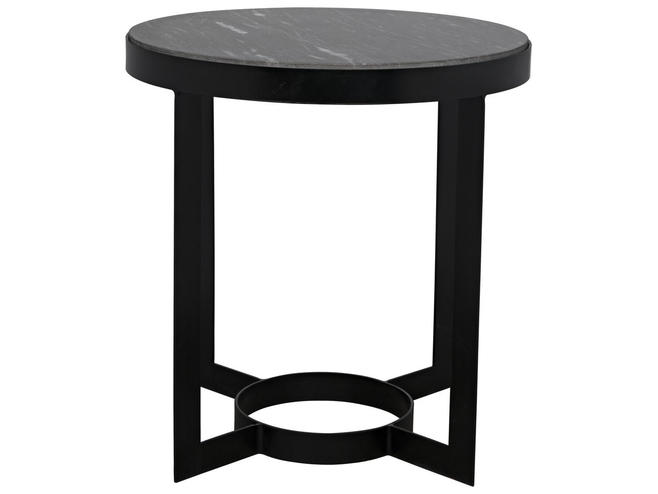 Noir Round Marble Matte Black End Table