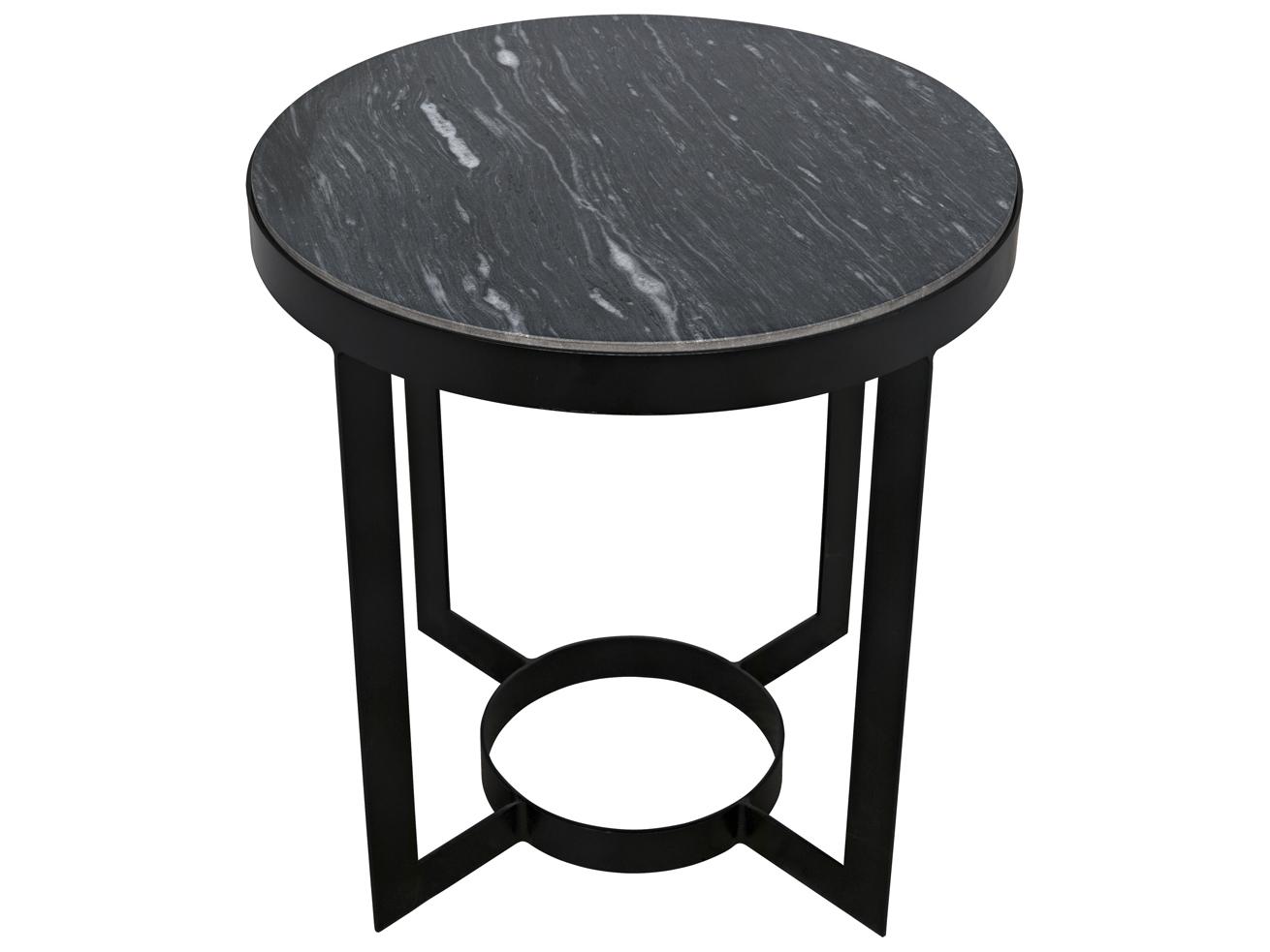 Noir Round Marble Matte Black End Table