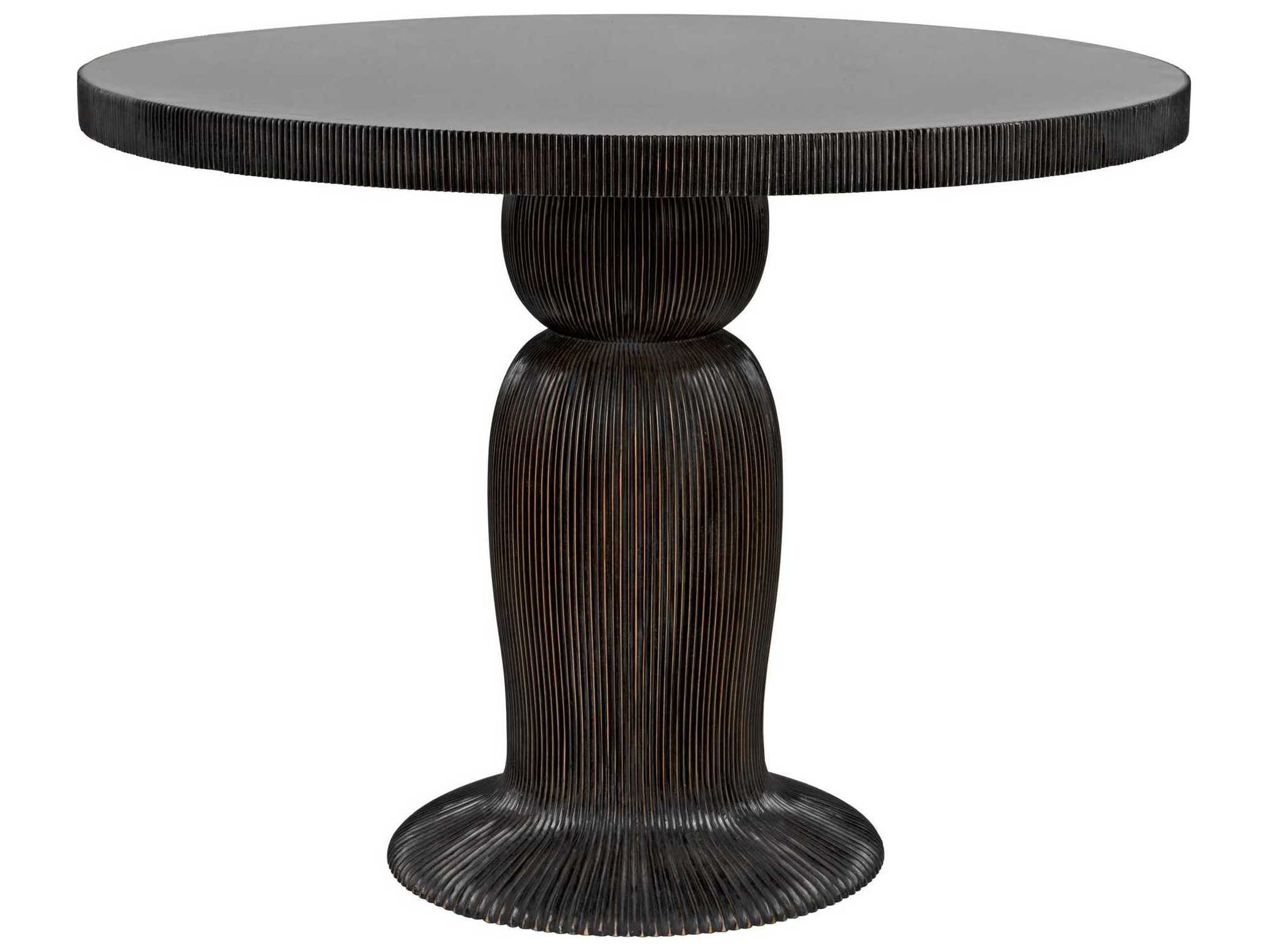 Noir Round Wood Hand Rubbed Black With Light Brown Trim Dining Table