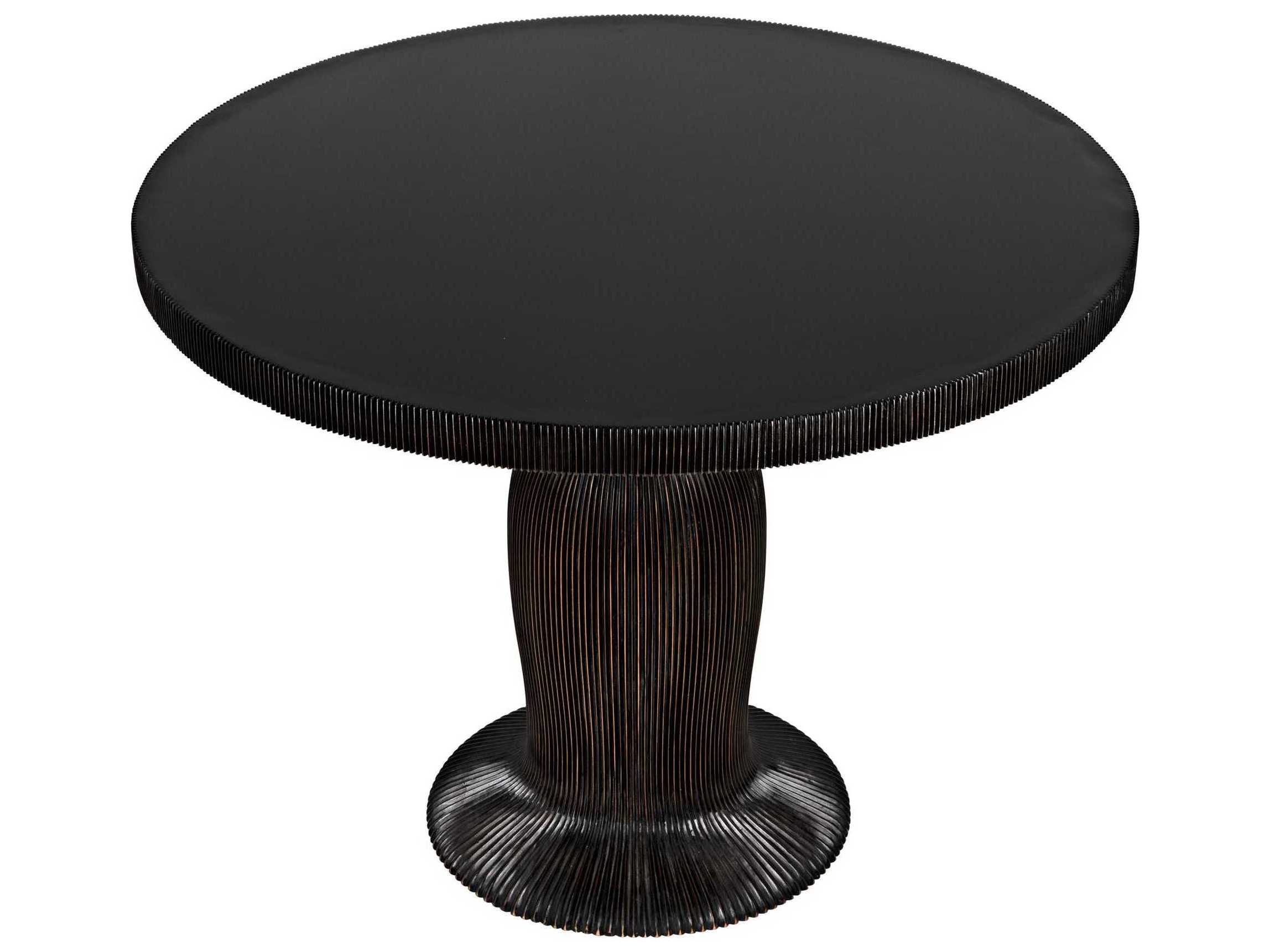 Noir Round Wood Hand Rubbed Black With Light Brown Trim Dining Table