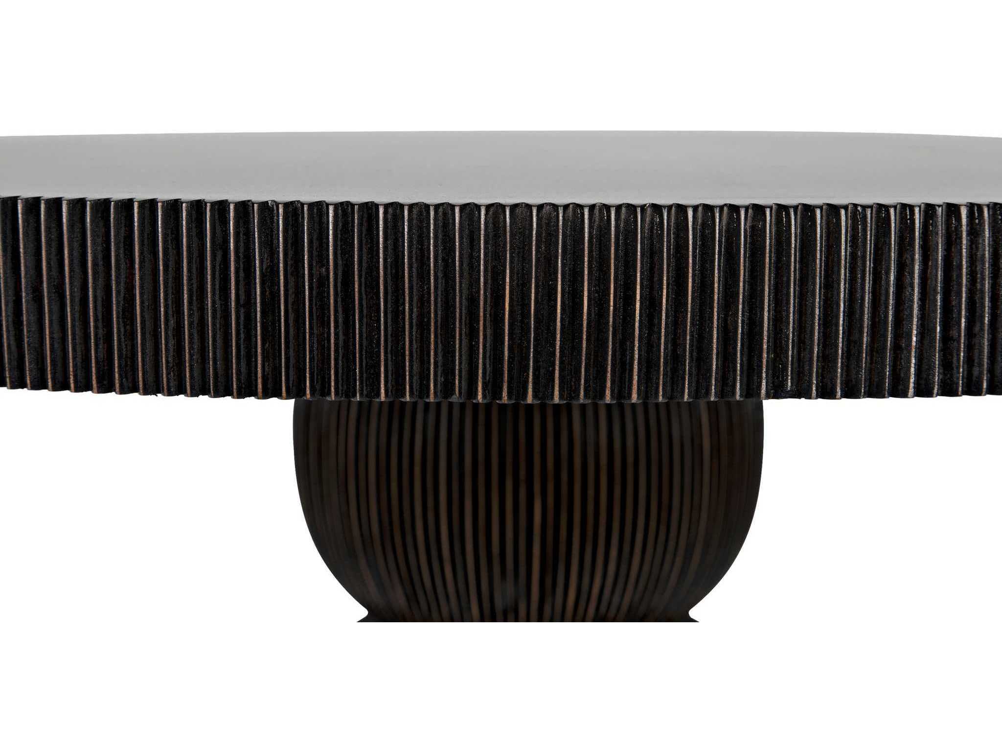 Noir Round Wood Hand Rubbed Black With Light Brown Trim Dining Table