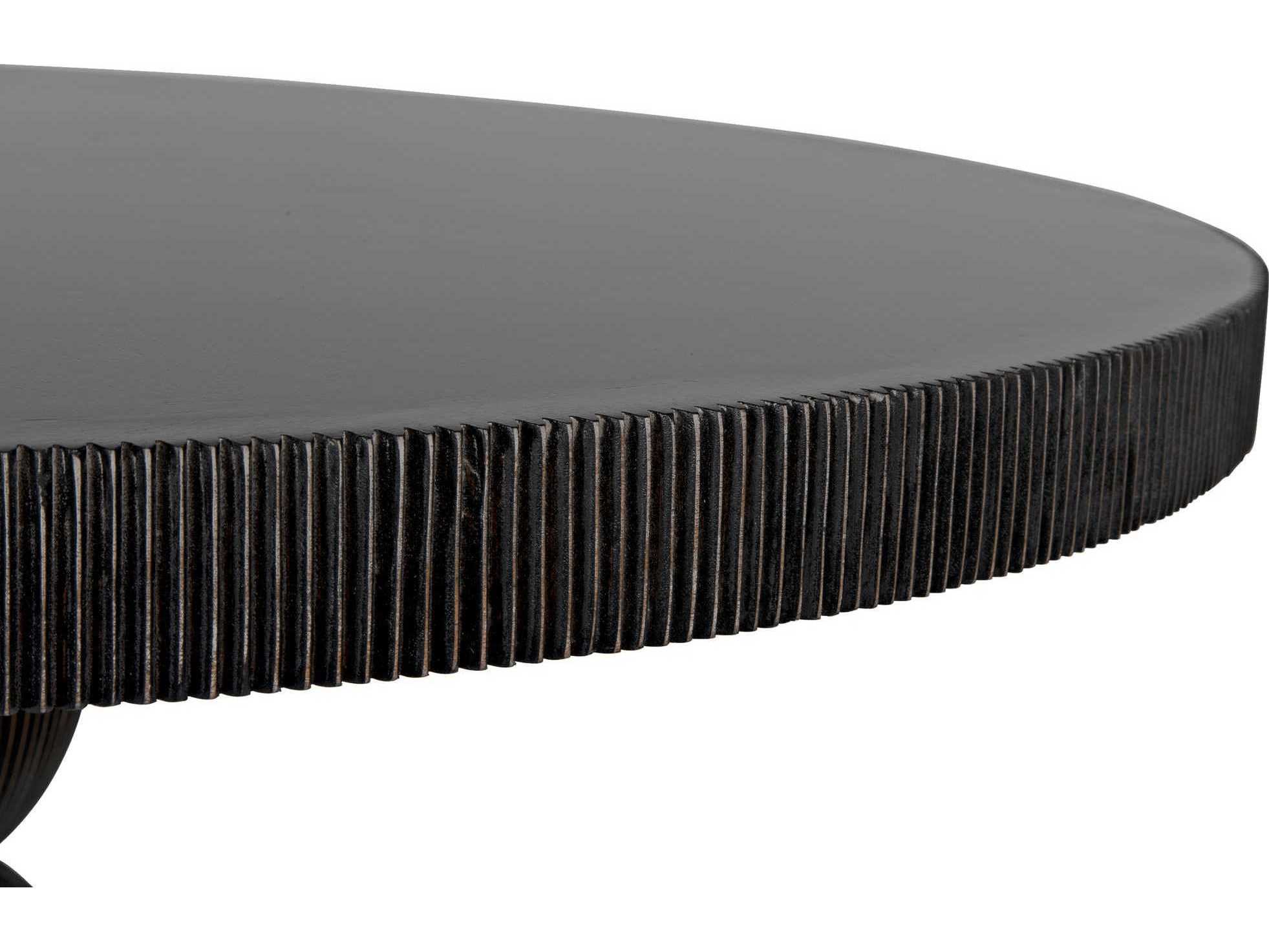 Noir Round Wood Hand Rubbed Black With Light Brown Trim Dining Table