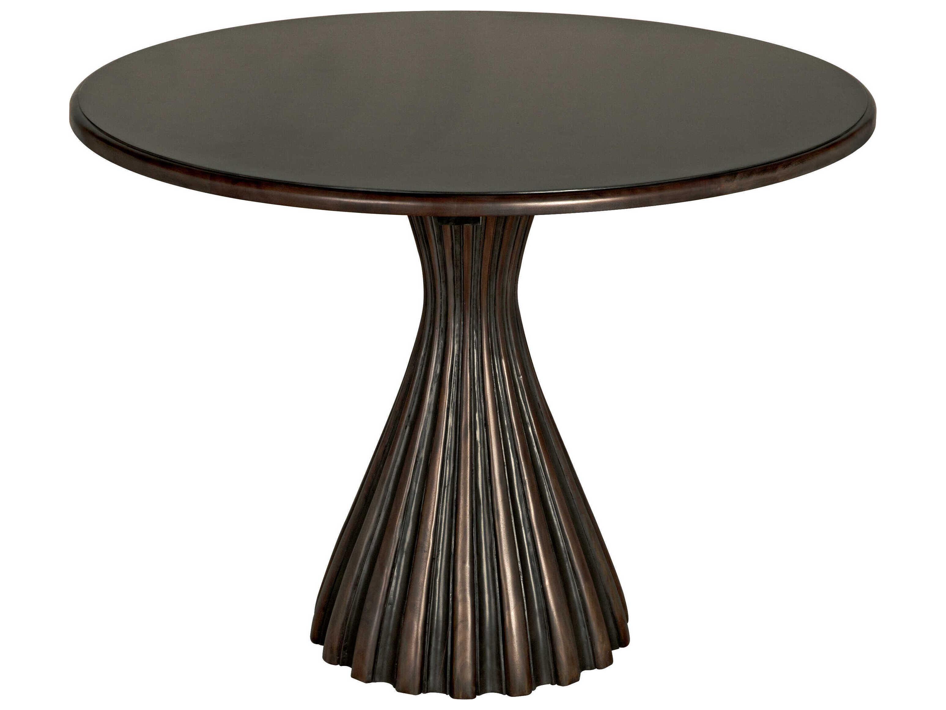 Noir Round Wood Pale With Light Brown Trim Dining Table