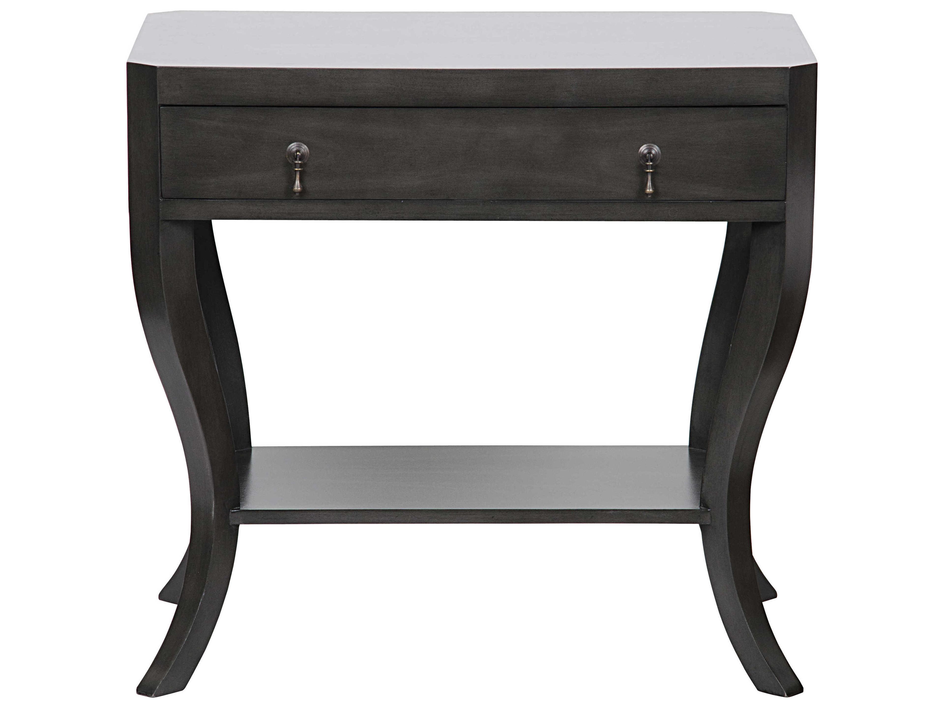Noir Bedroom Storage 1-Drawer Gray Mahogany Wood Nightstand