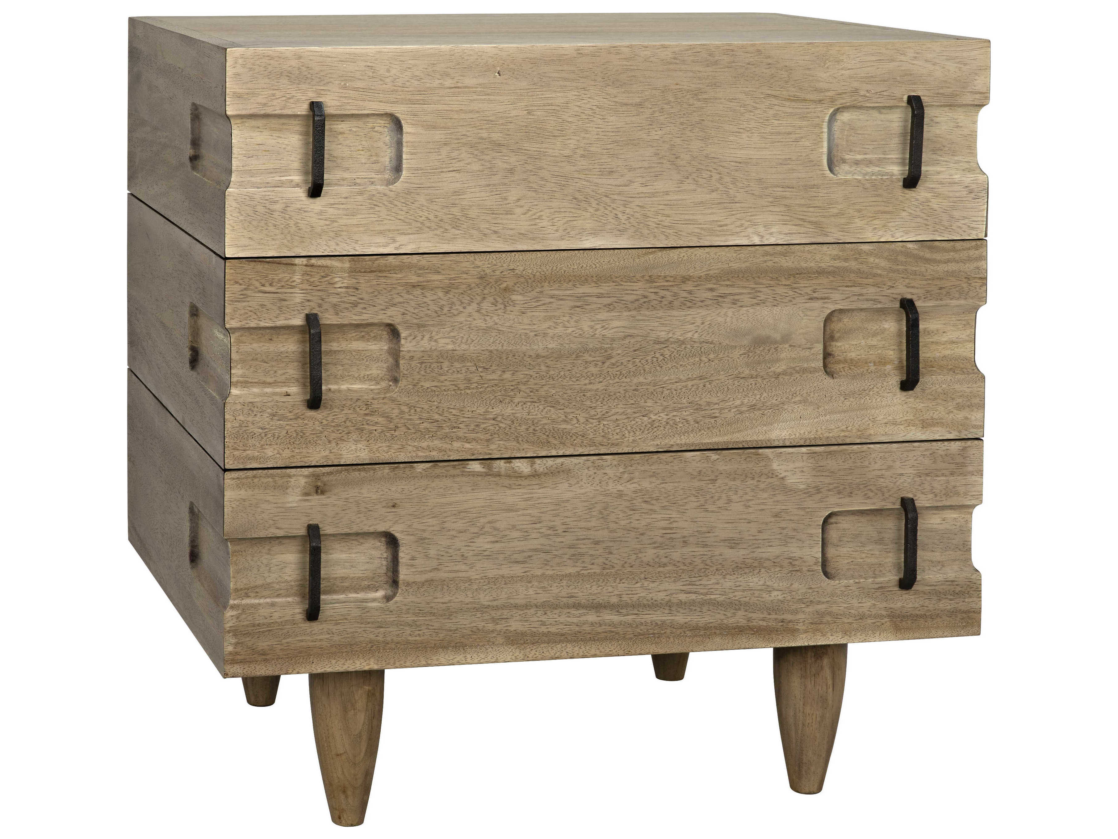 Noir Living Room Accents 3-Drawers Brown Walnut Wood Nightstand