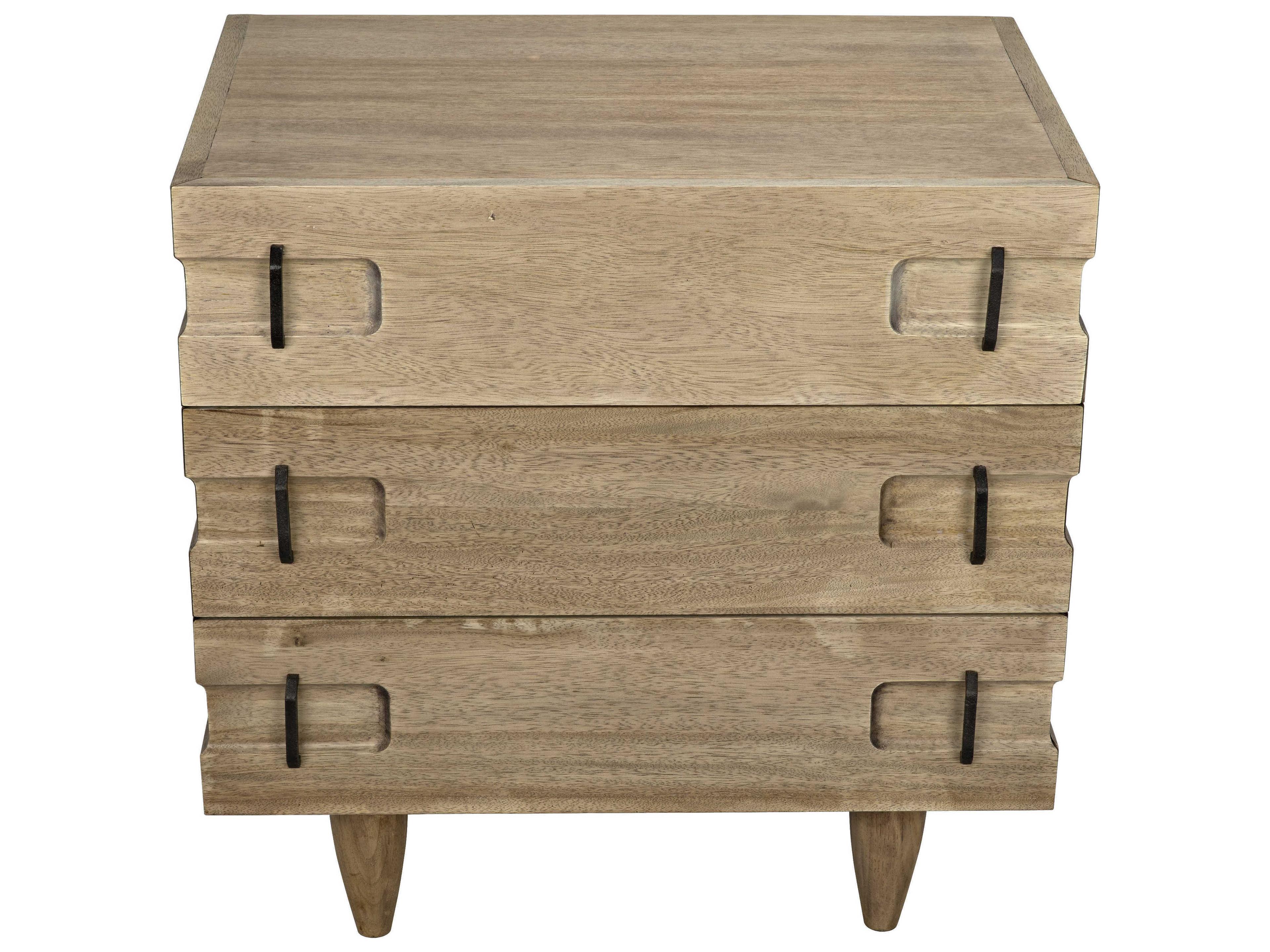 Noir Living Room Accents 3-Drawers Brown Walnut Wood Nightstand