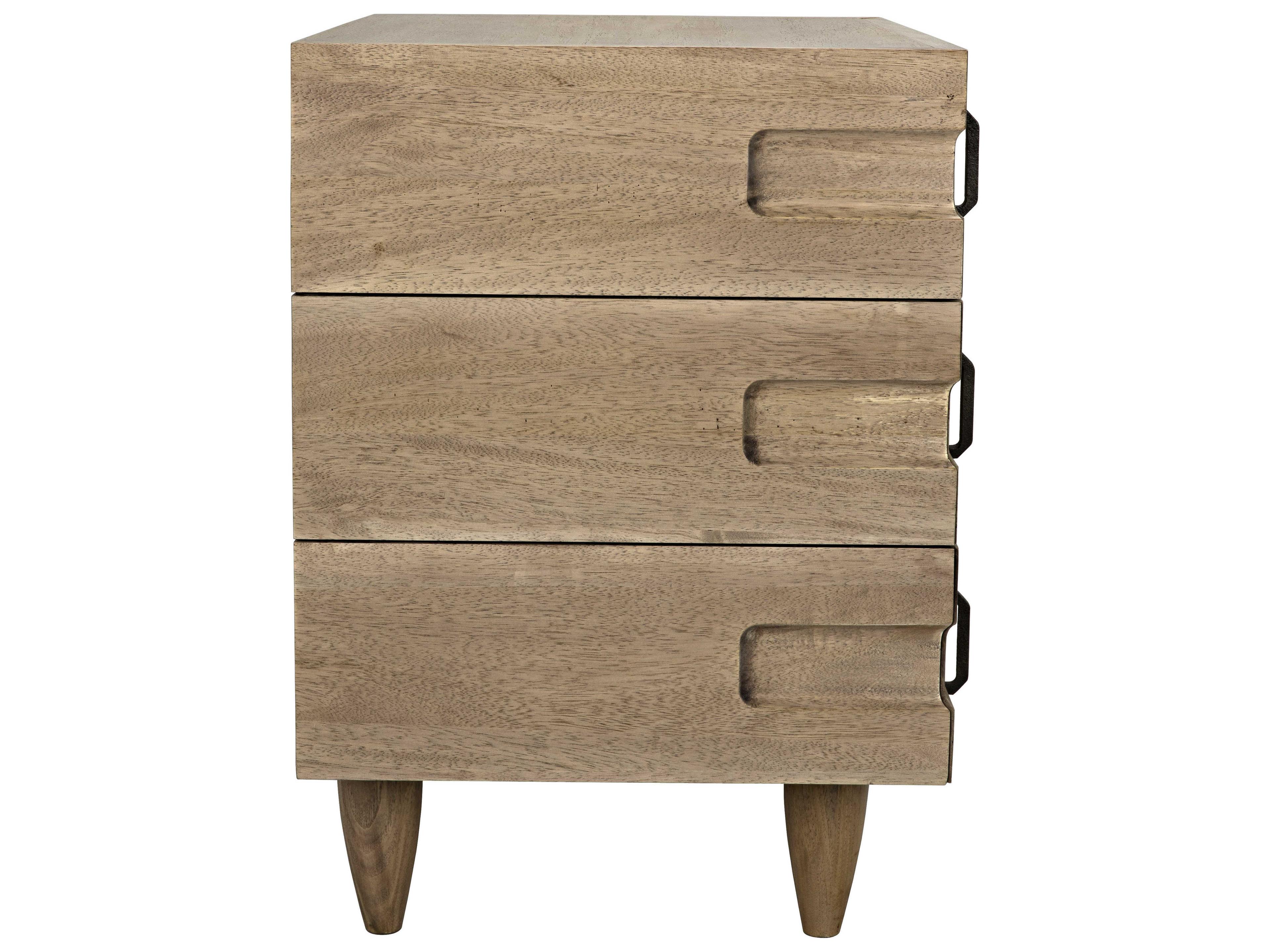 Noir Living Room Accents 3-Drawers Brown Walnut Wood Nightstand