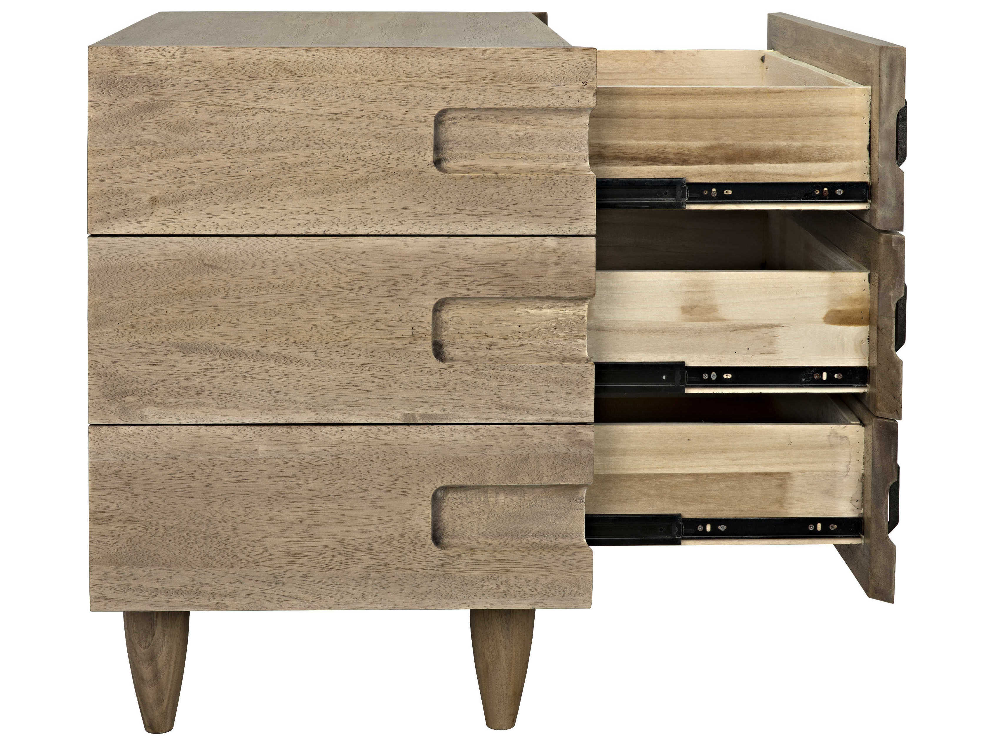 Noir Living Room Accents 3-Drawers Brown Walnut Wood Nightstand