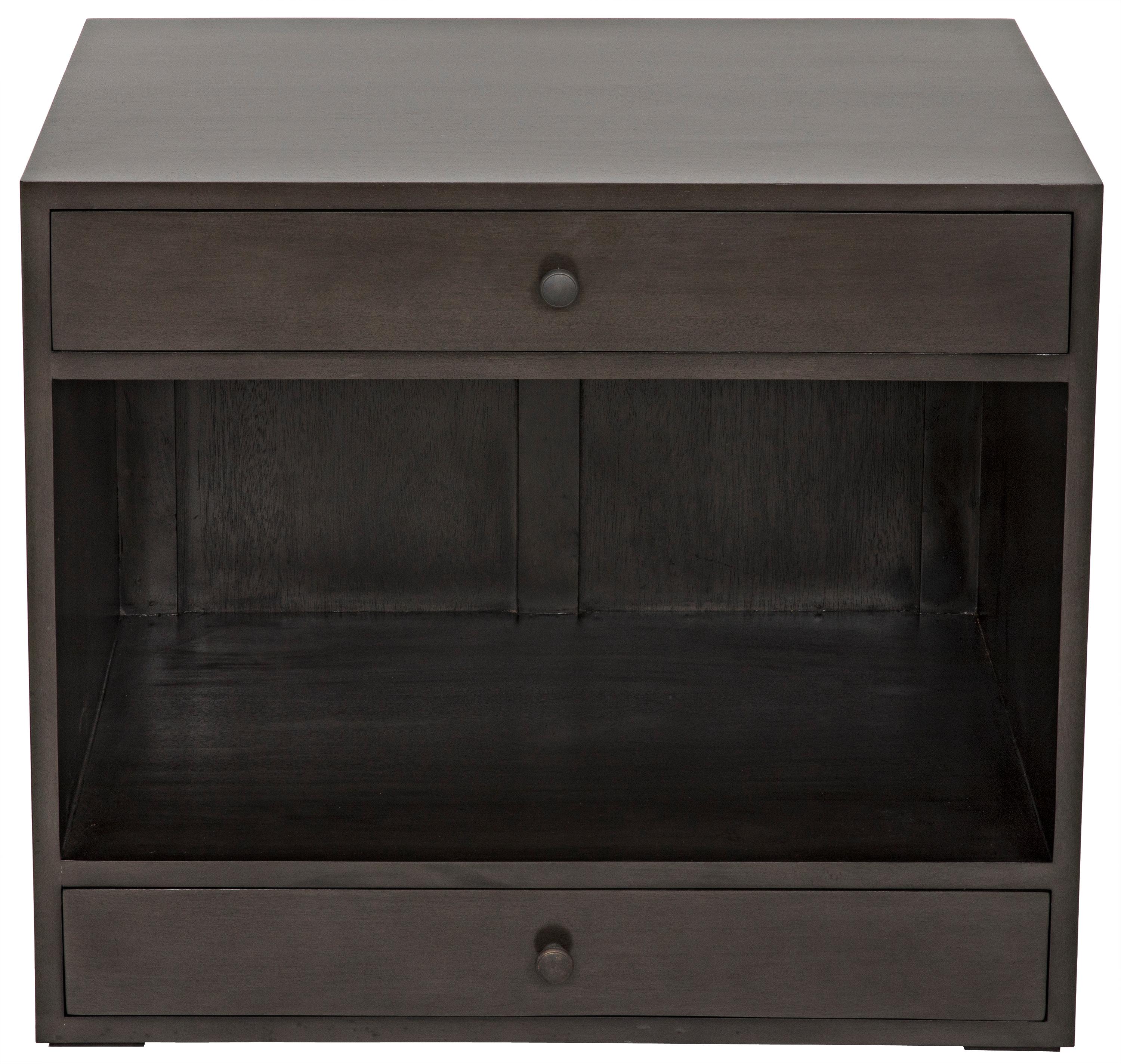 Noir Bedroom Storage 2-Drawers Brown Mahogany Wood Nightstand