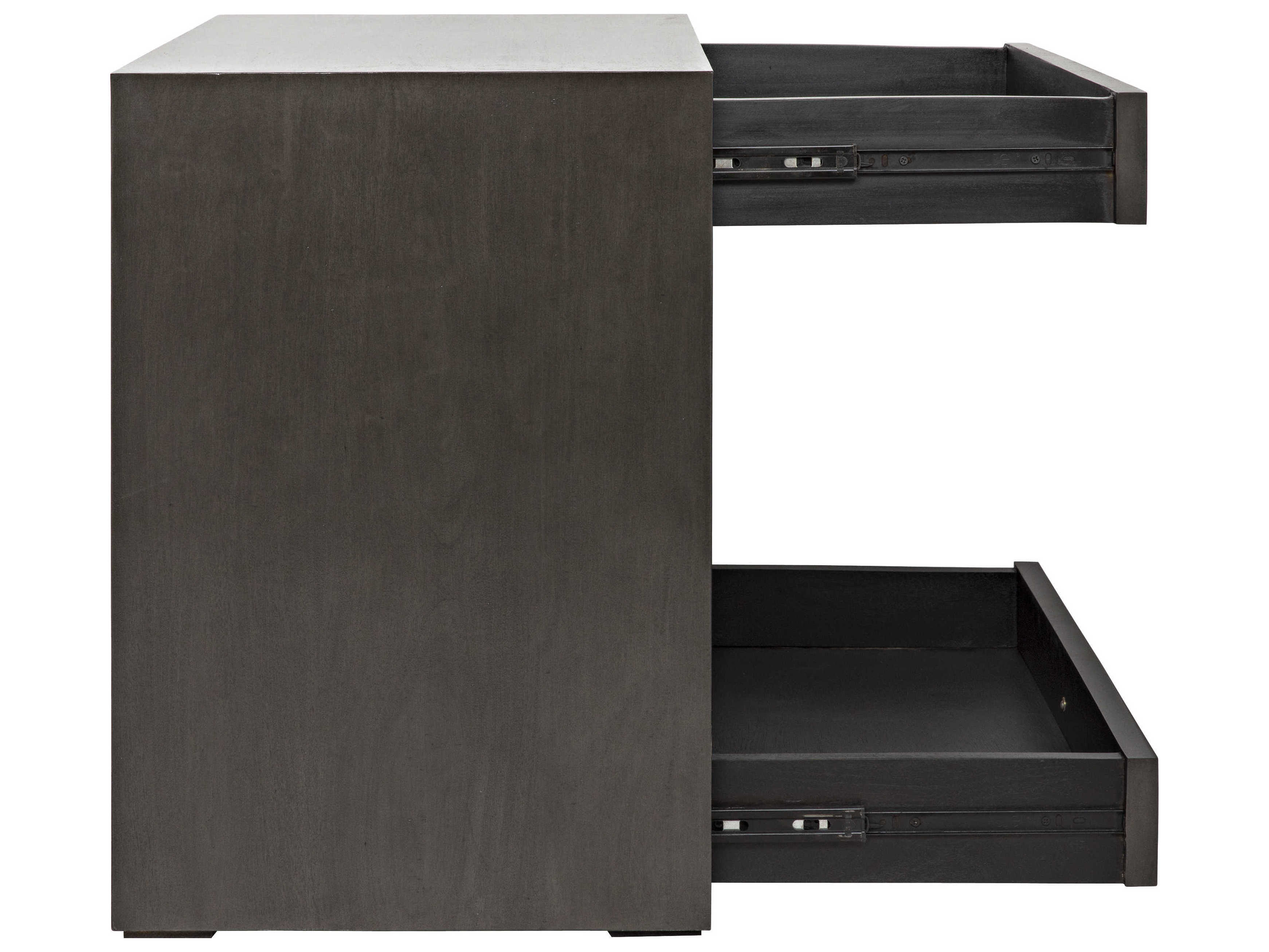 Noir Bedroom Storage 2-Drawers Brown Mahogany Wood Nightstand