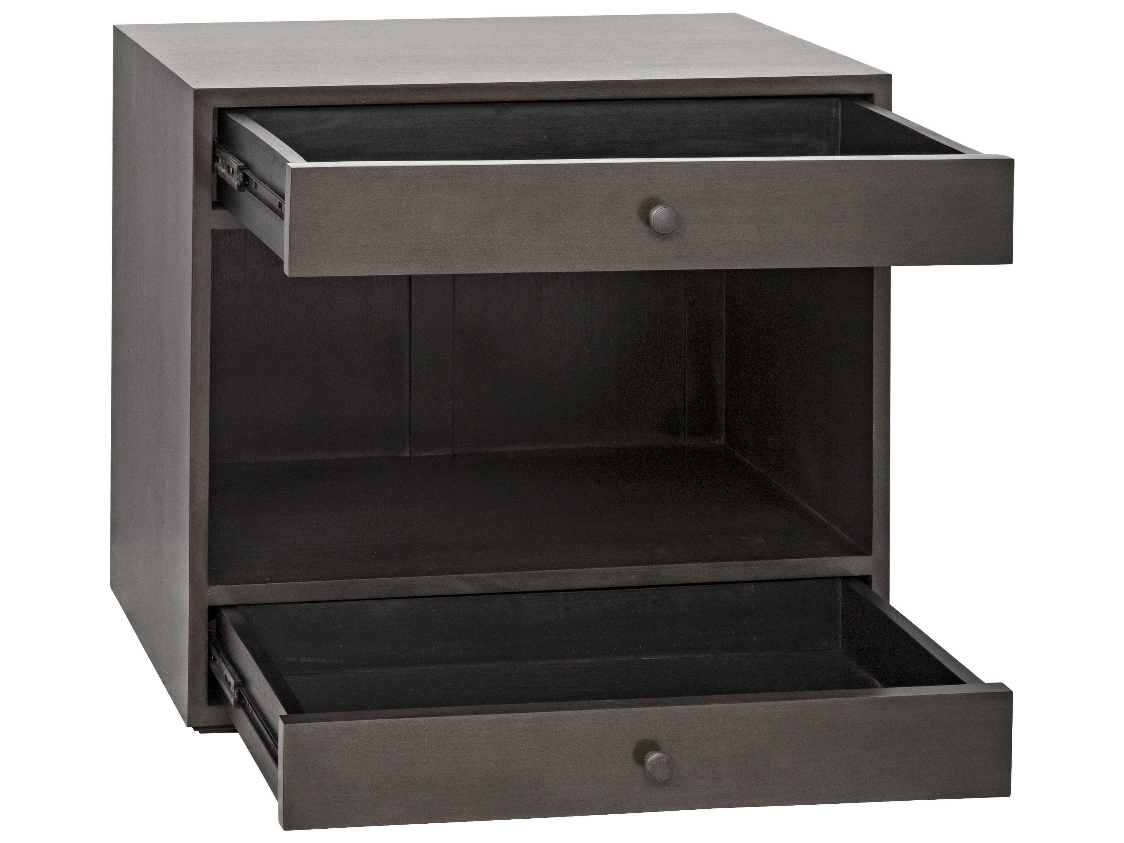 Noir Bedroom Storage 2-Drawers Brown Mahogany Wood Nightstand