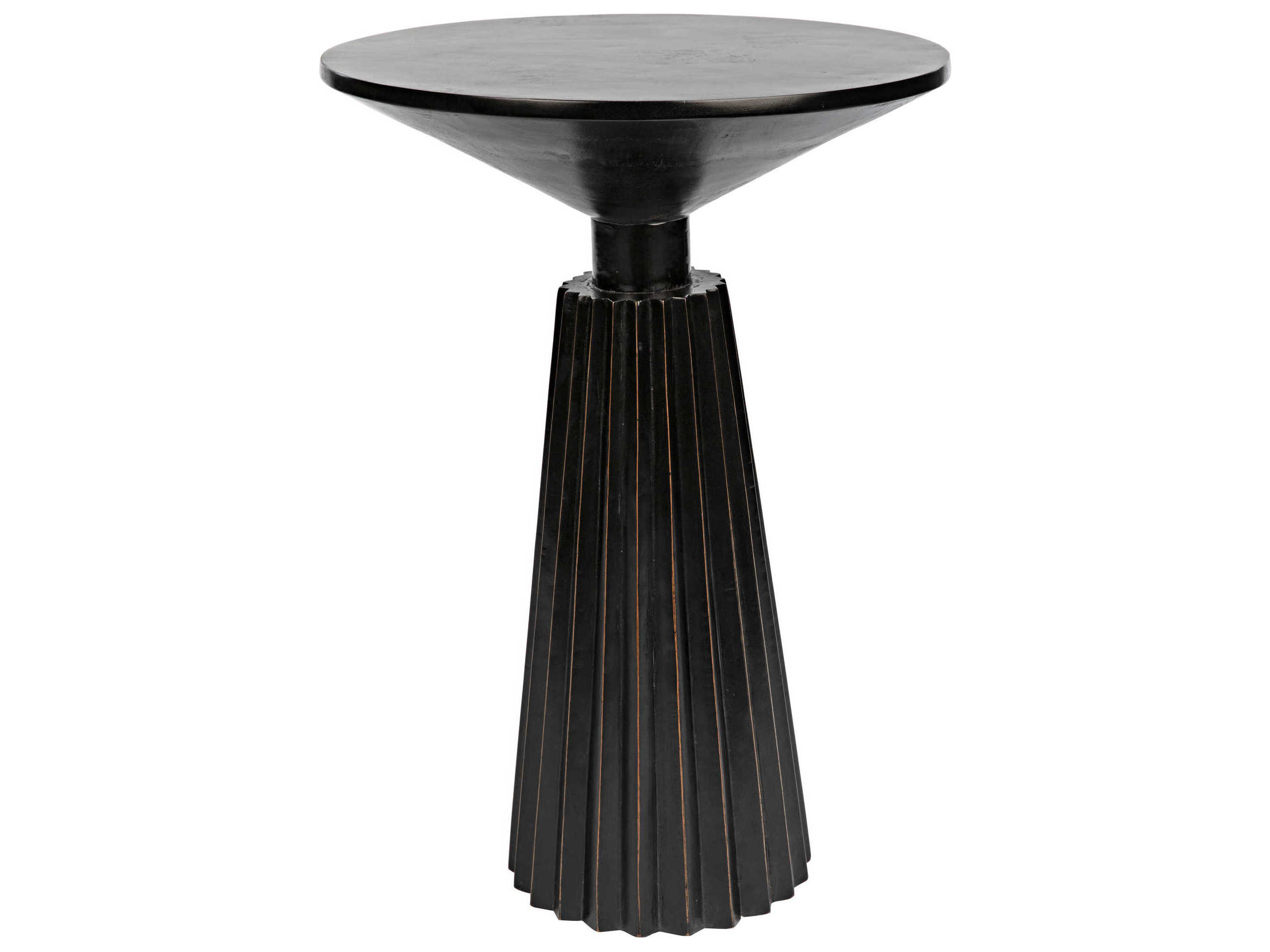 Noir Round Wood Hand Rubbed Black End Table