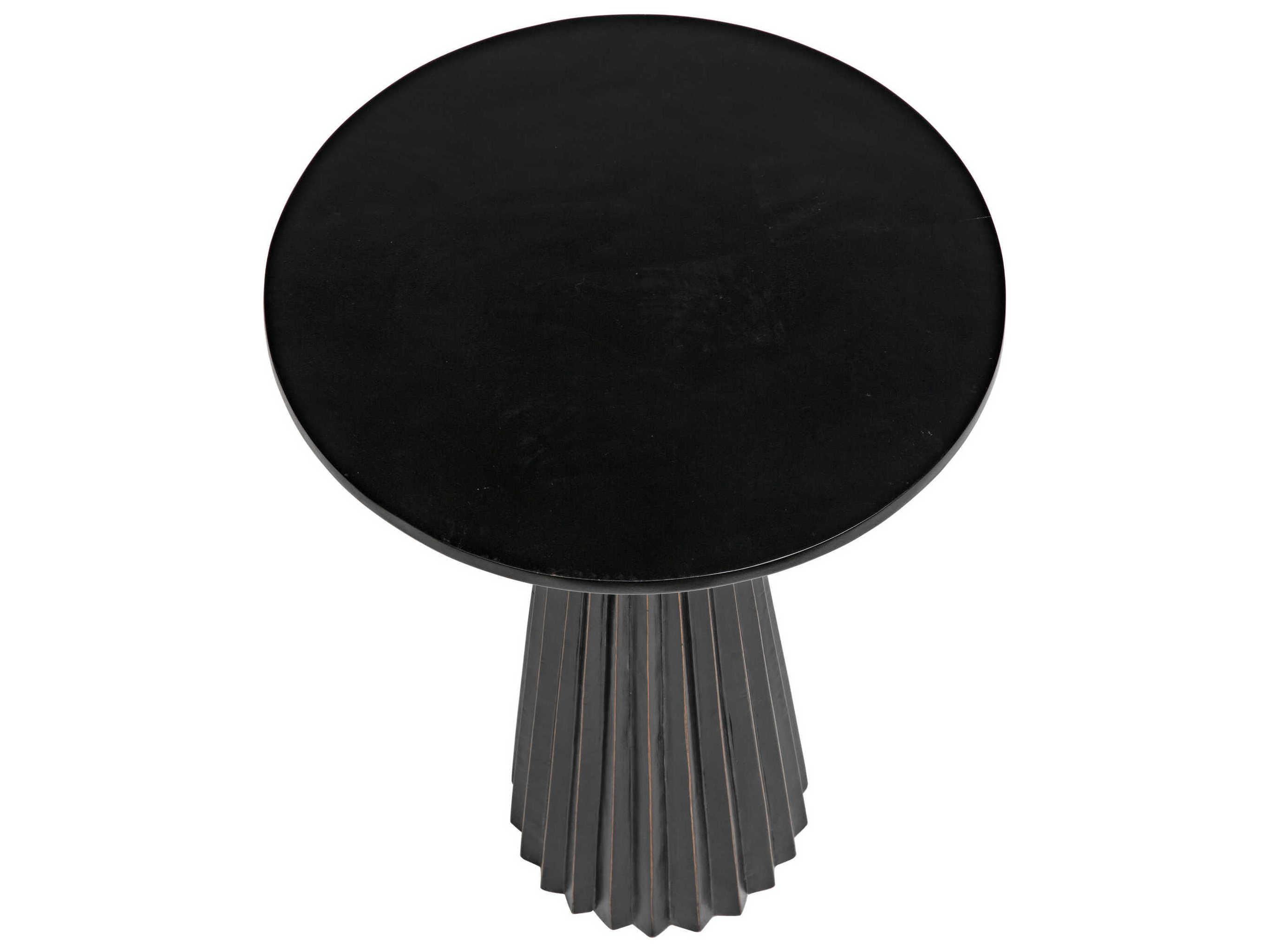 Noir Round Wood Hand Rubbed Black End Table