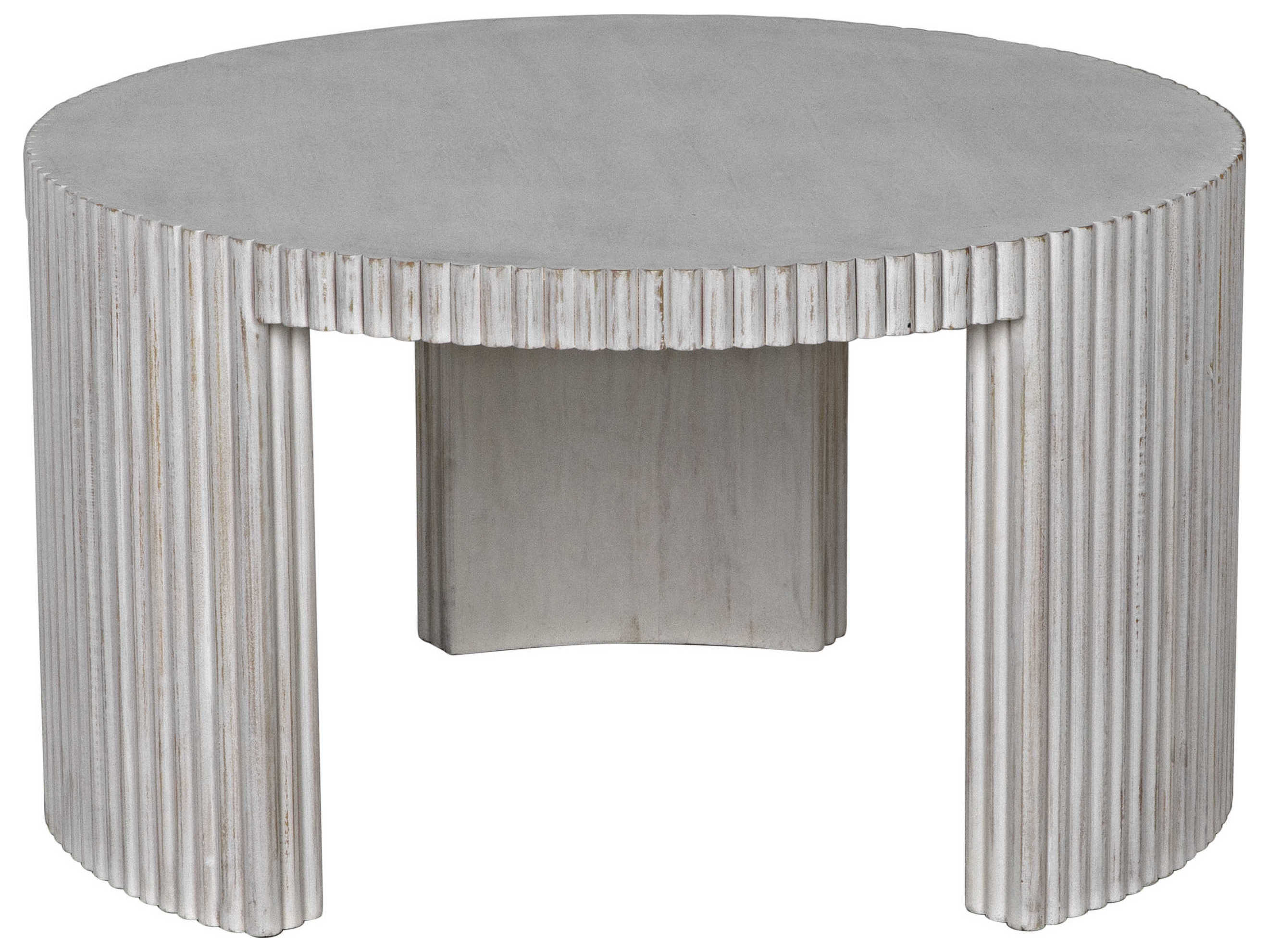 Noir Round Wood White Wash Coffee Table