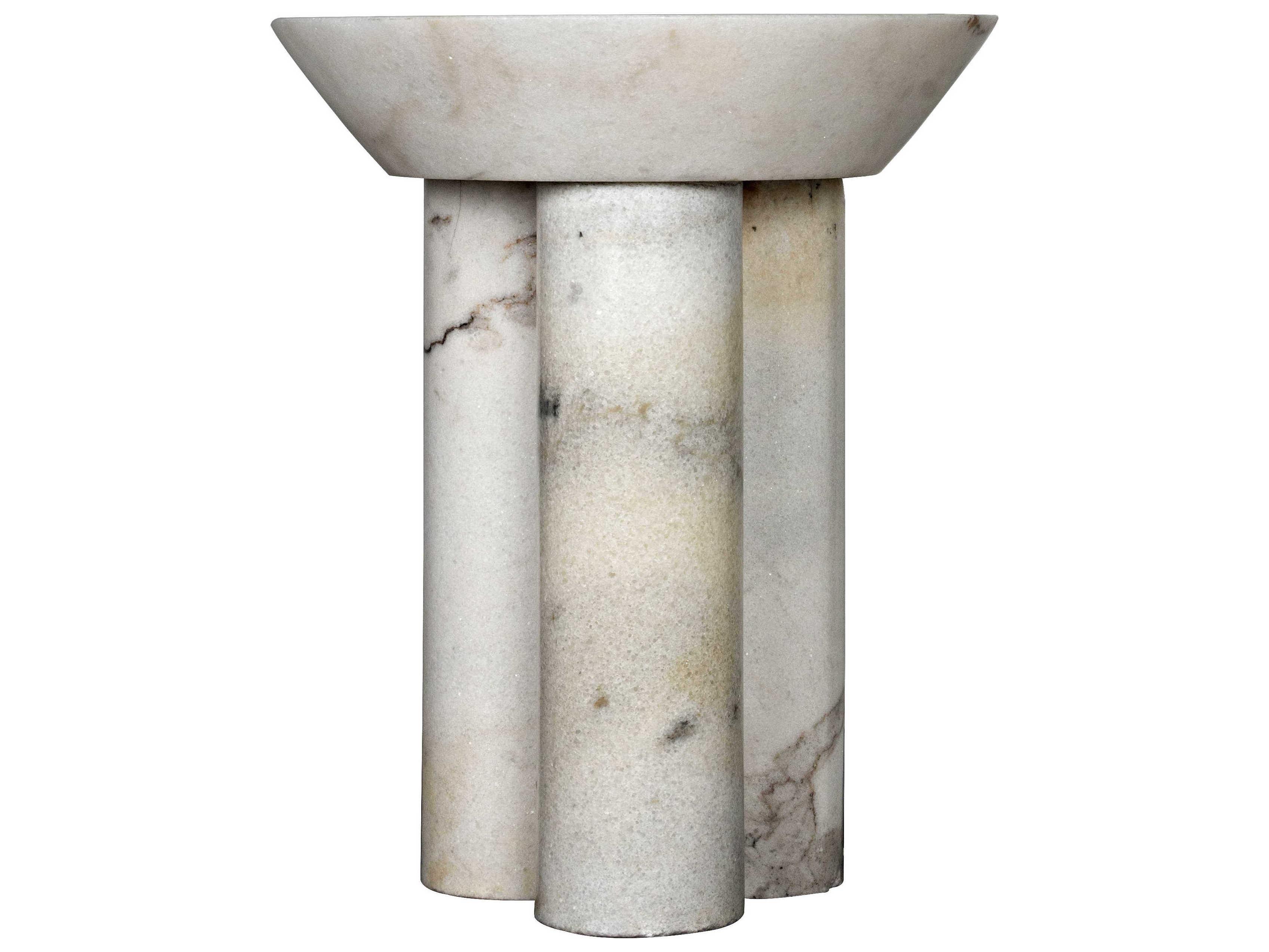 Noir Round White Marble End Table
