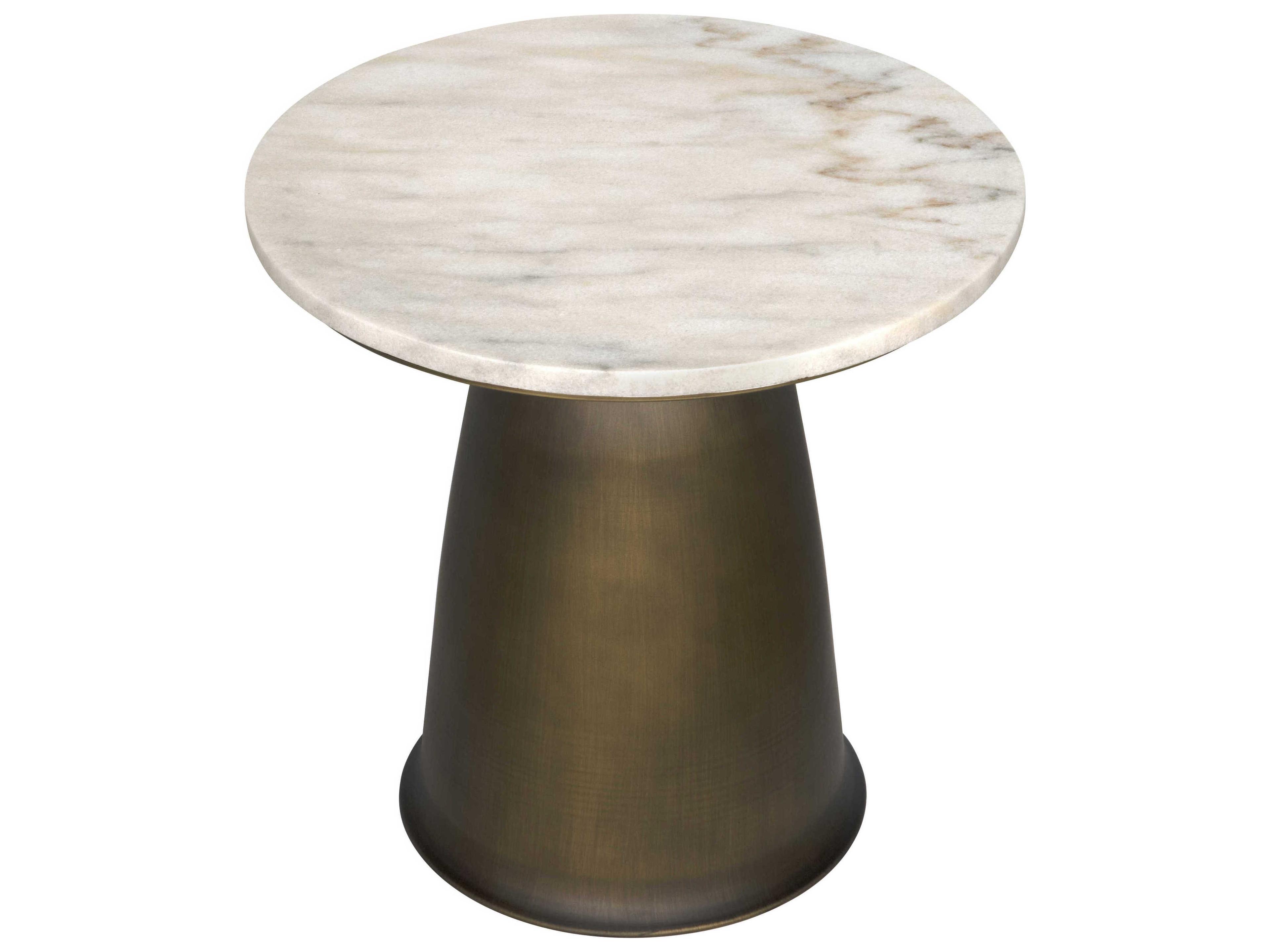 Noir Aiden Round Marble Aged Brass End Table