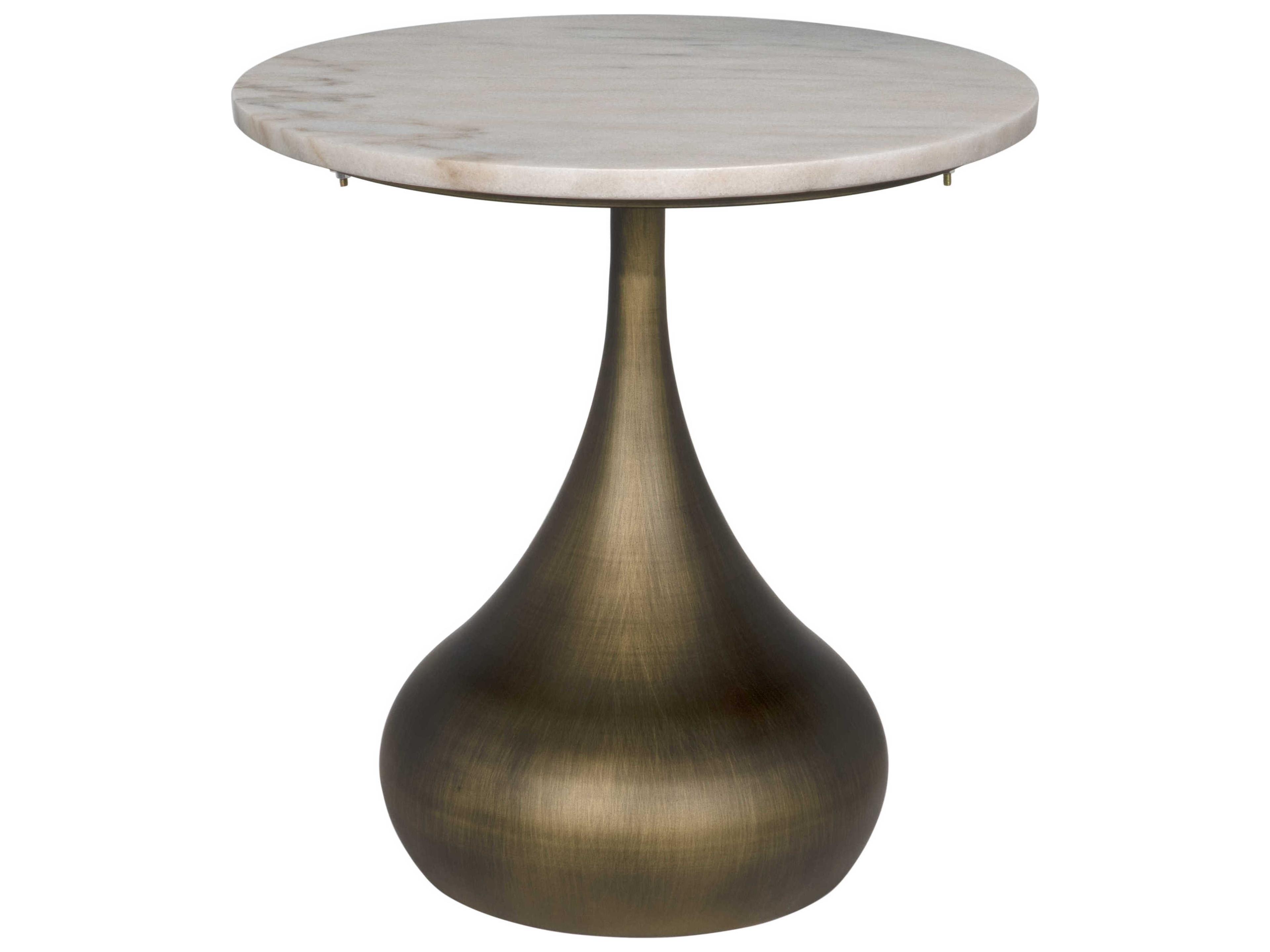 Noir Mateo Round Marble Aged Brass End Table