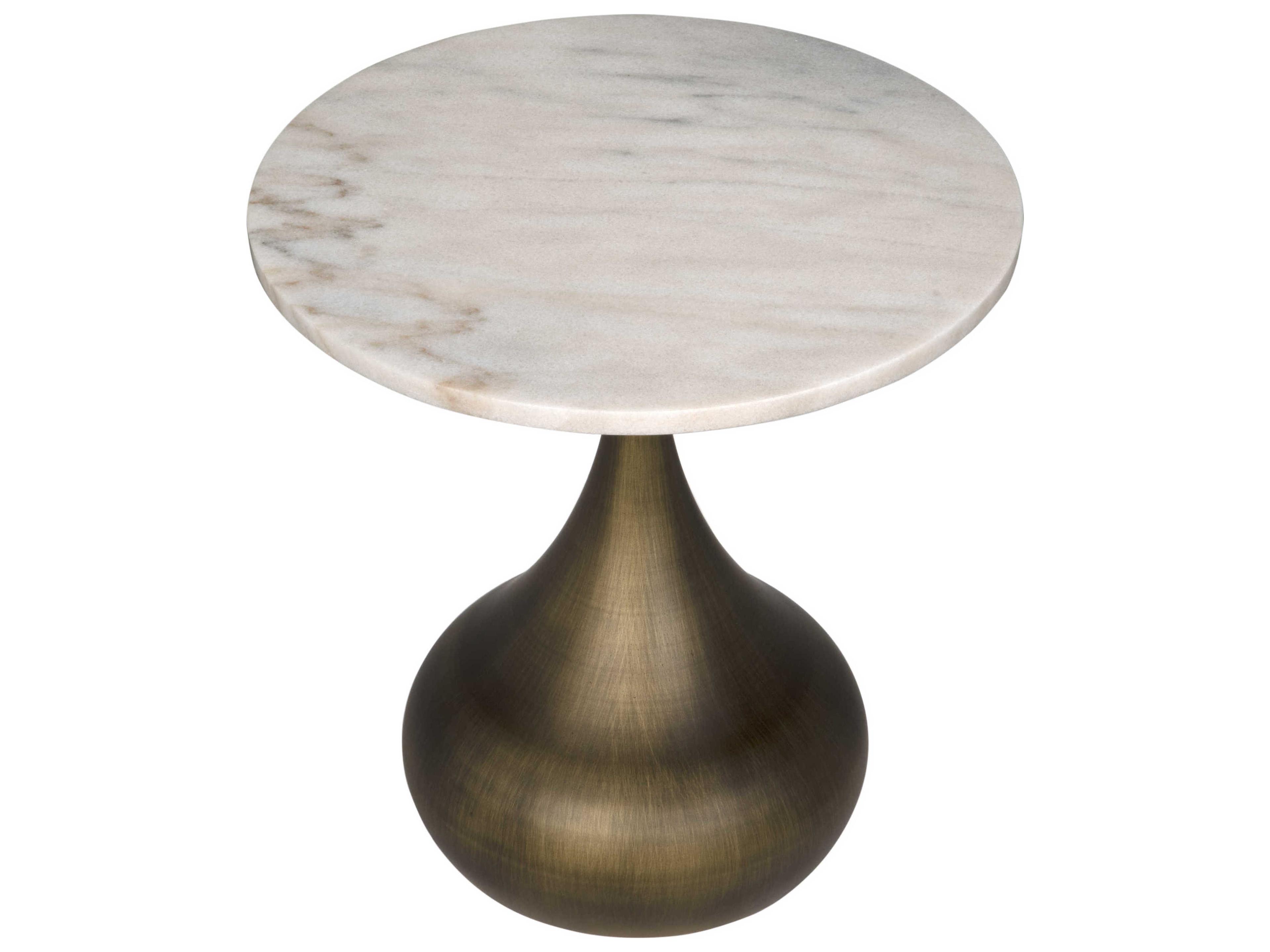 Noir Mateo Round Marble Aged Brass End Table