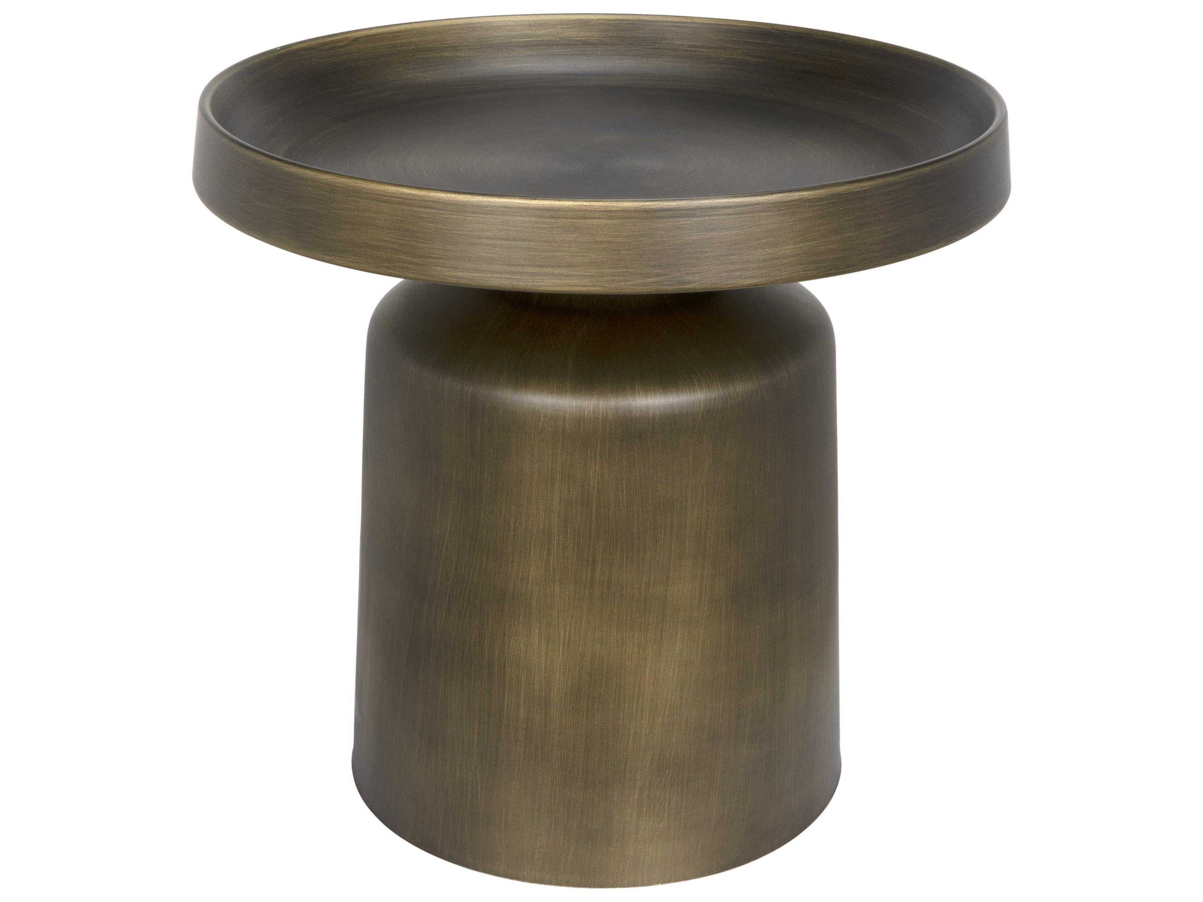 Noir Lee Round Metal Aged Brass End Table