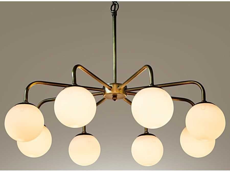 Noir Fixed Lighting 8-Light Antique Brass Glass Globe Chandelier