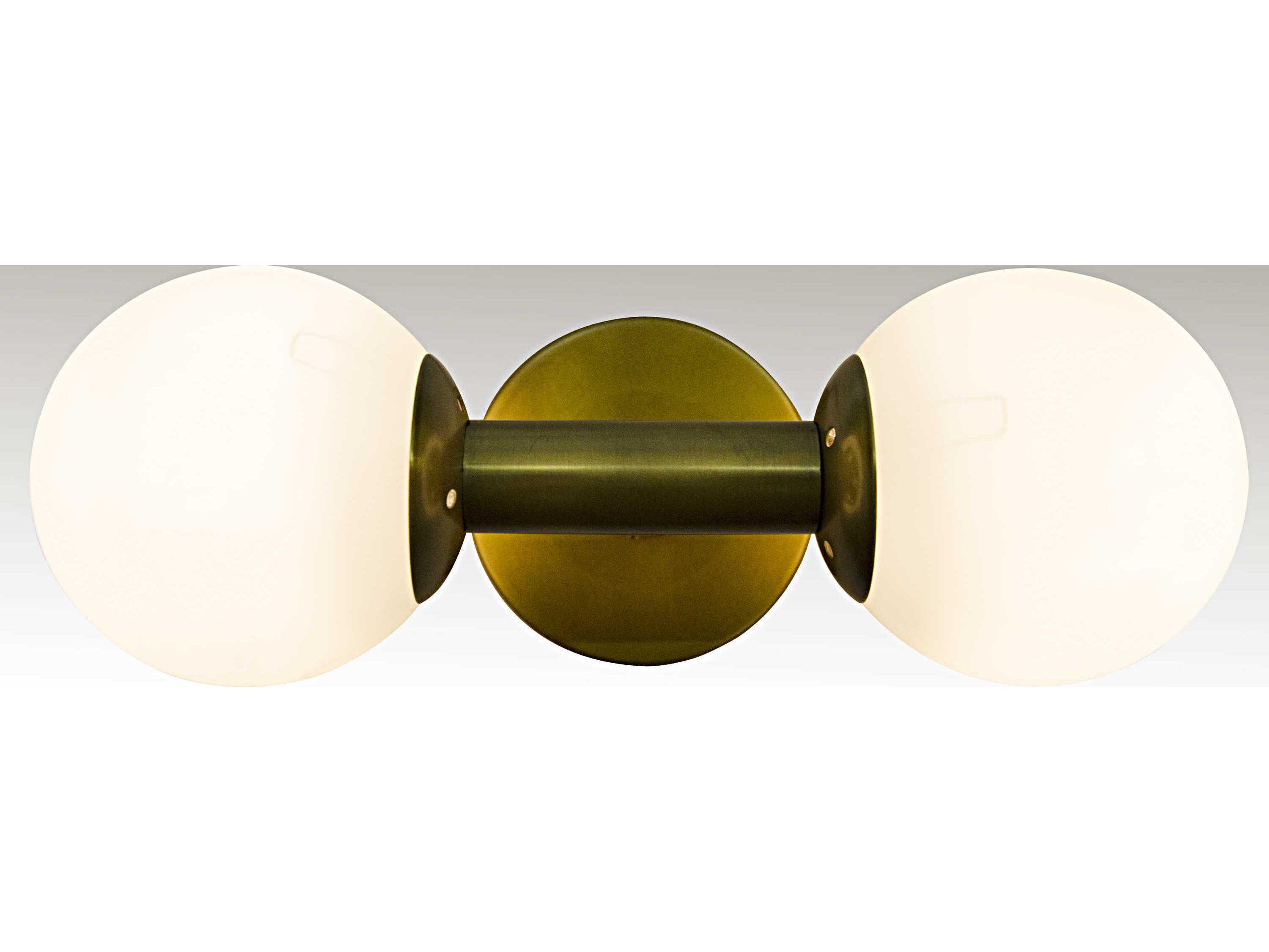 Noir Fixed Lighting 2-Light Antique Brass Glass Wall Sconce