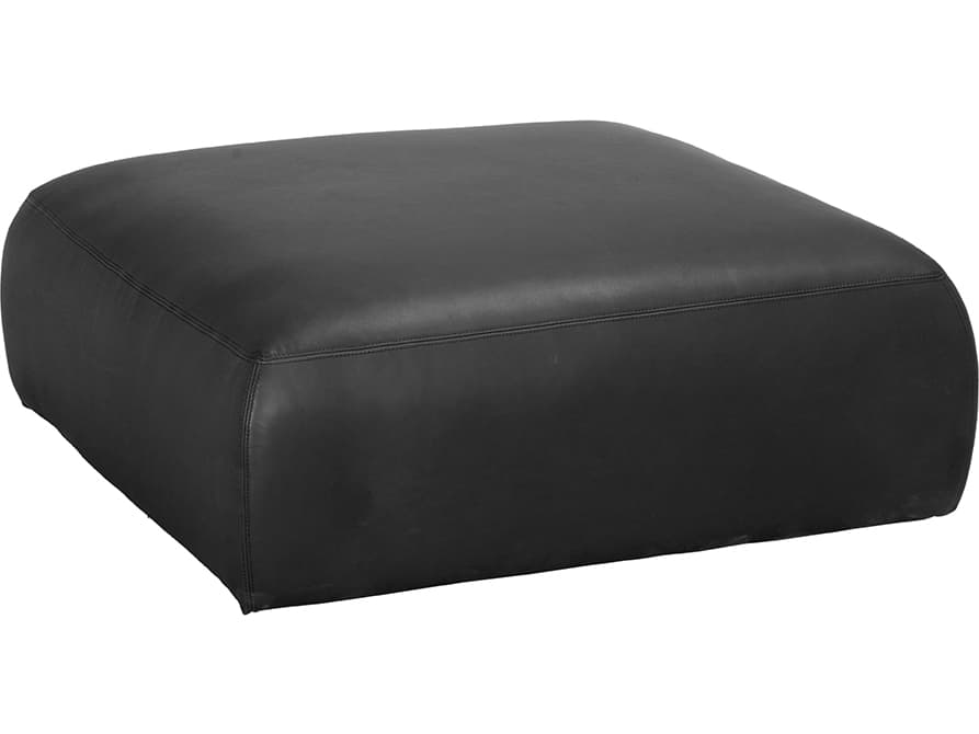 Noir Augustus Black Leather Ottoman
