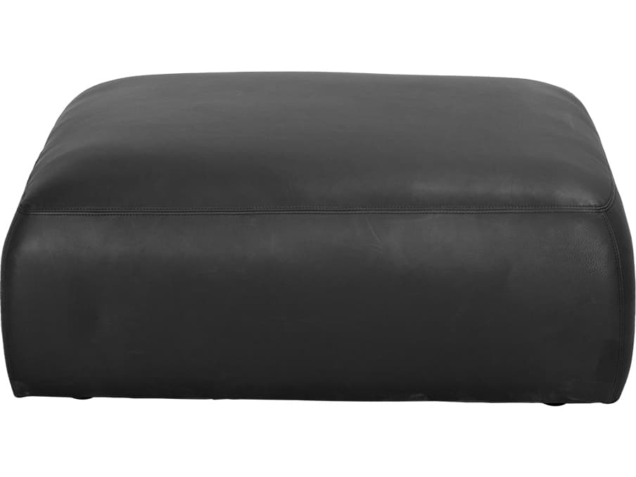 Noir Augustus Black Leather Ottoman