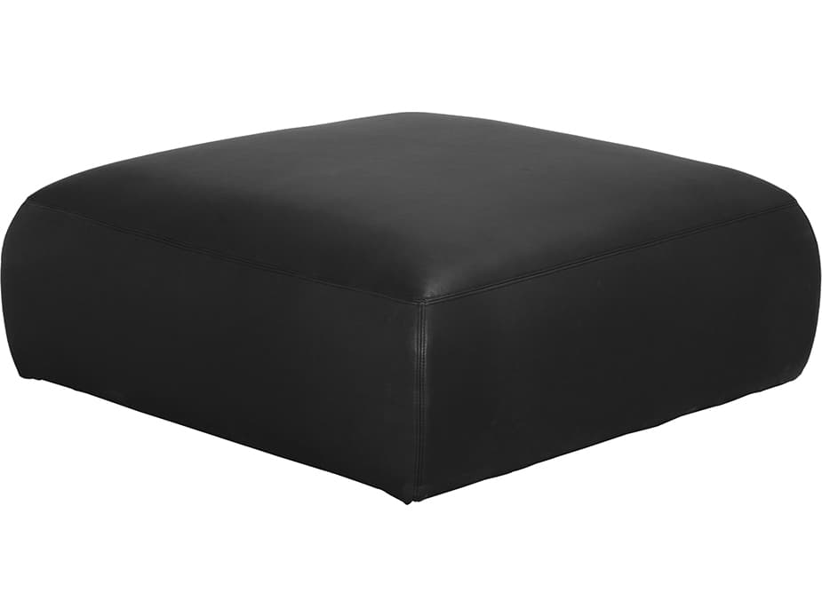 Noir Augustus Black Leather Ottoman