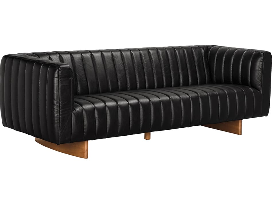 Noir Khann Ebony Black Leather Sofa