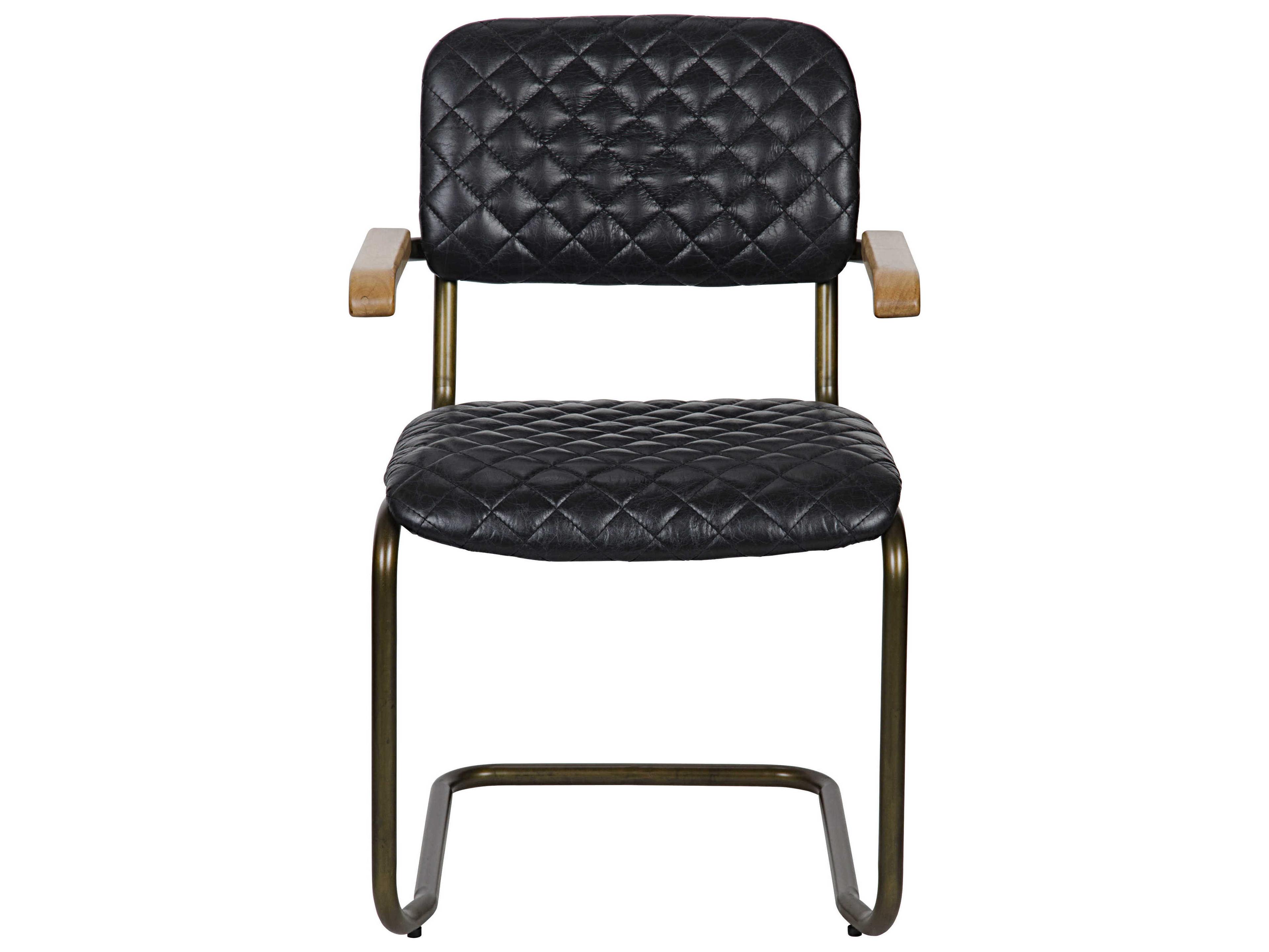 Noir Walnut Wood Brown Leather Arm Dining Chair