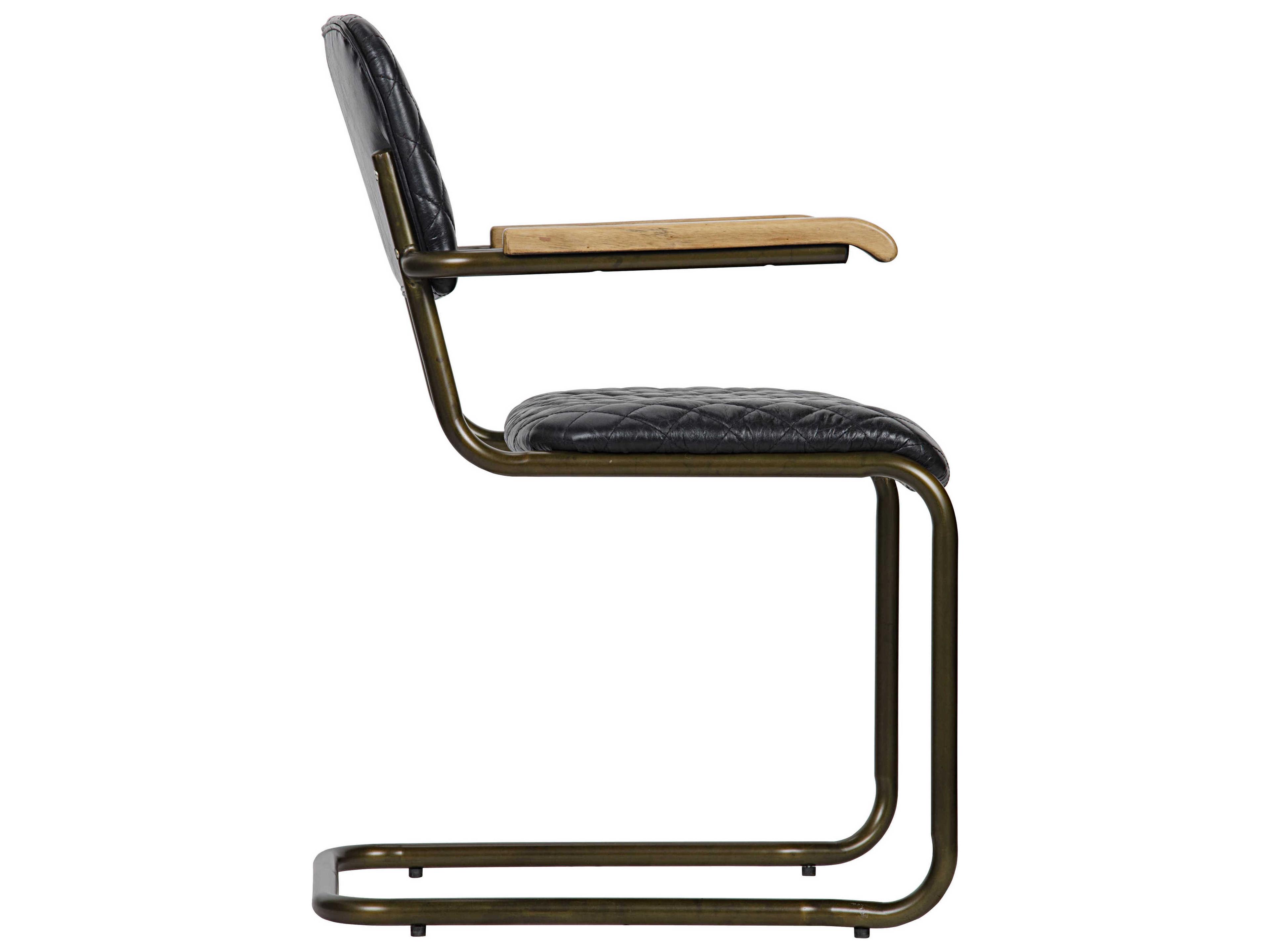 Noir Walnut Wood Brown Leather Arm Dining Chair