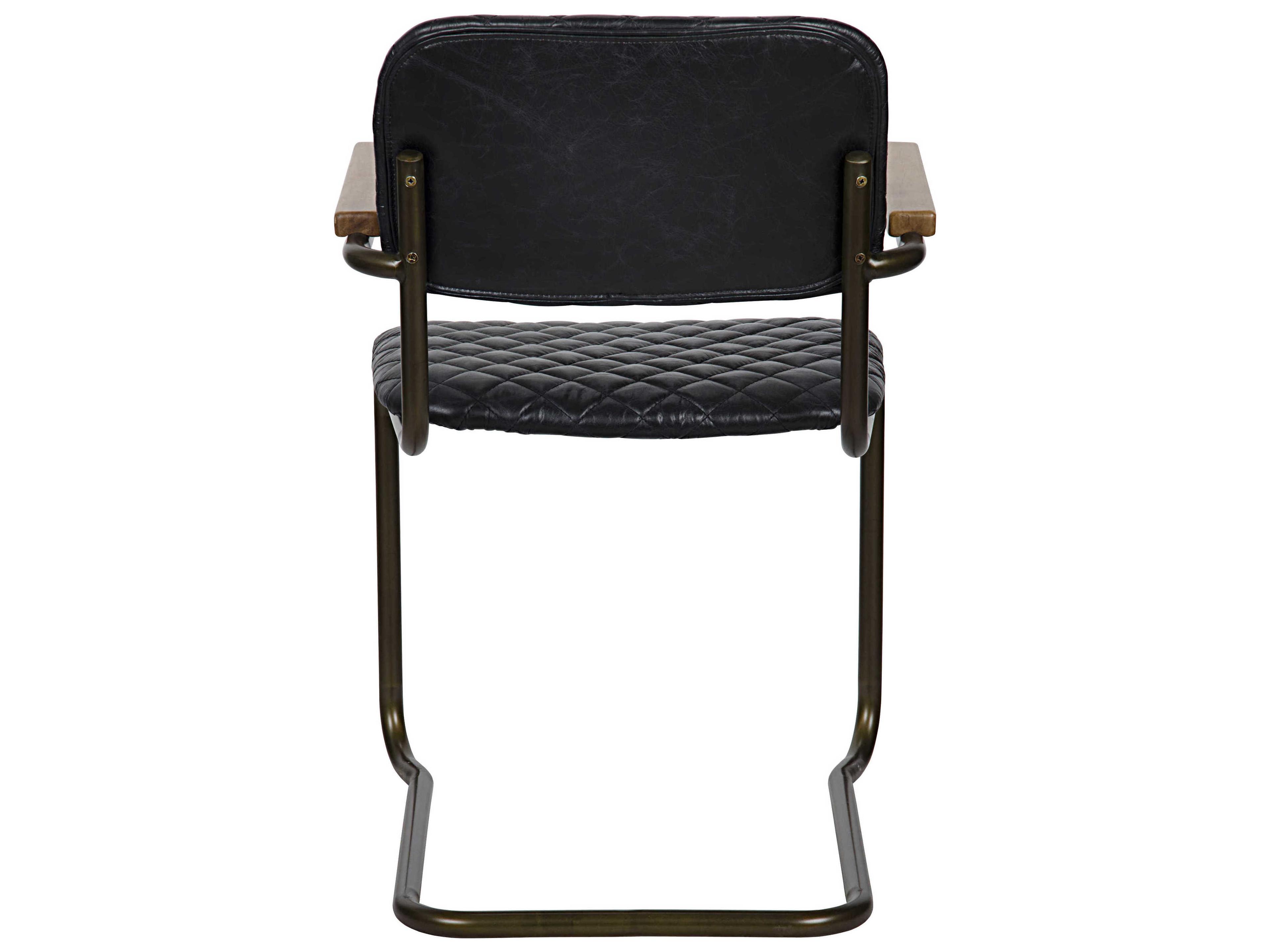 Noir Walnut Wood Brown Leather Arm Dining Chair