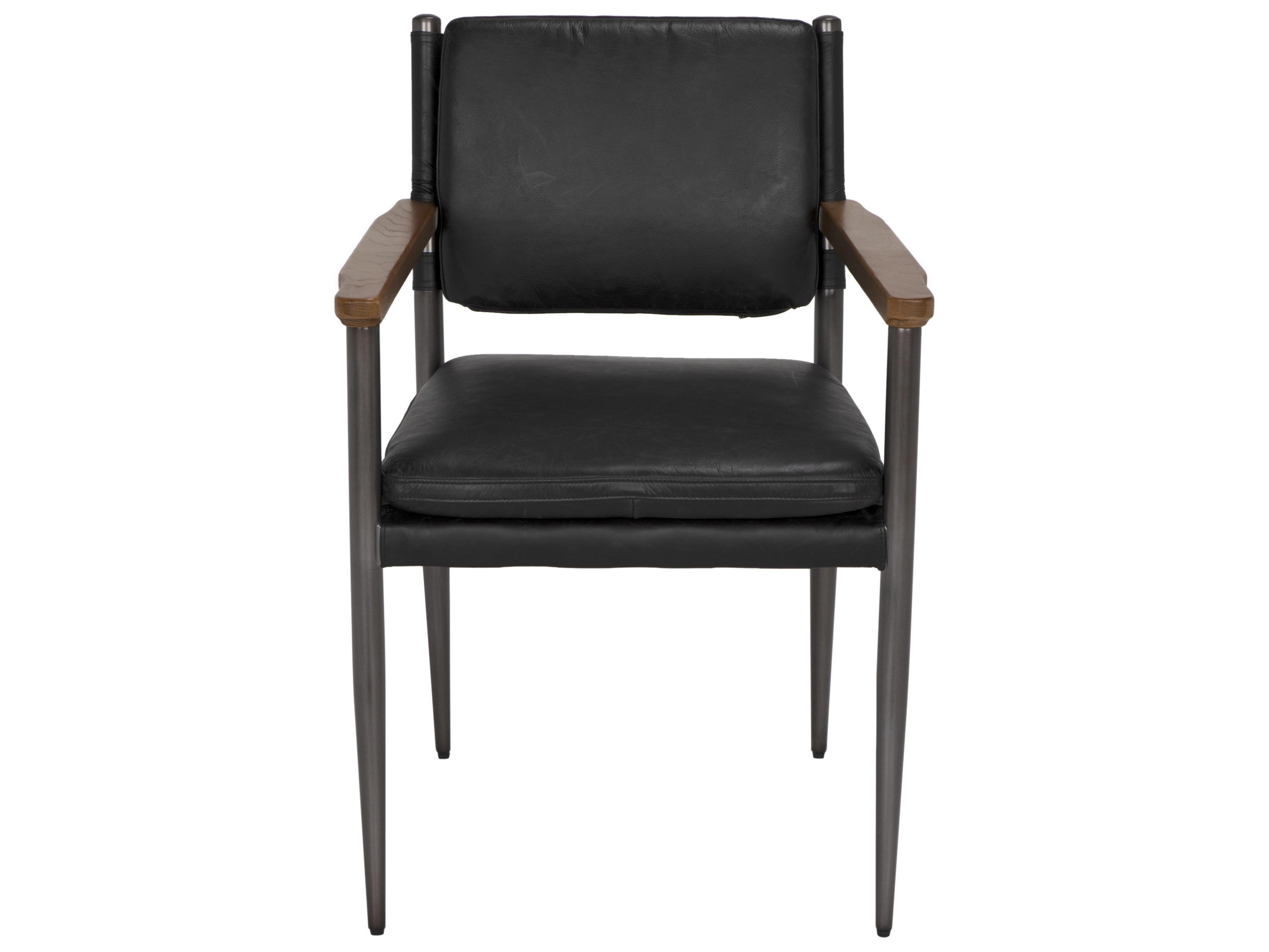 Noir Wooster Walnut Wood Black Leather Arm Dining Chair
