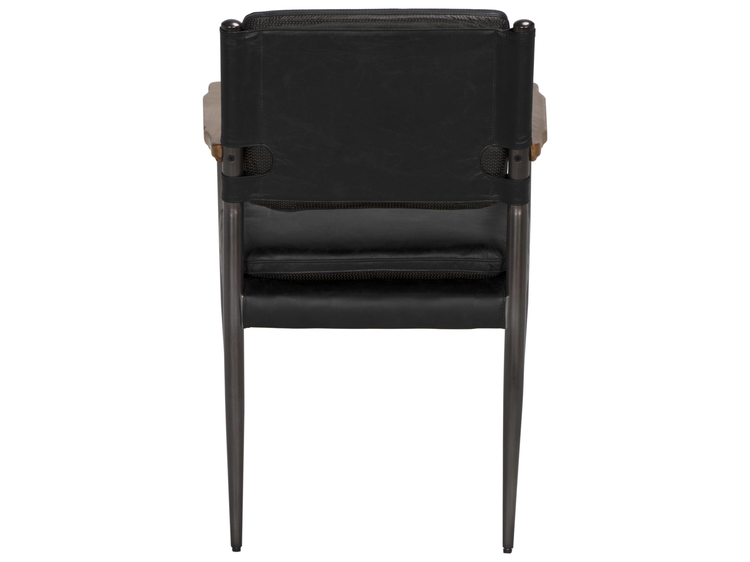 Noir Wooster Walnut Wood Black Leather Arm Dining Chair